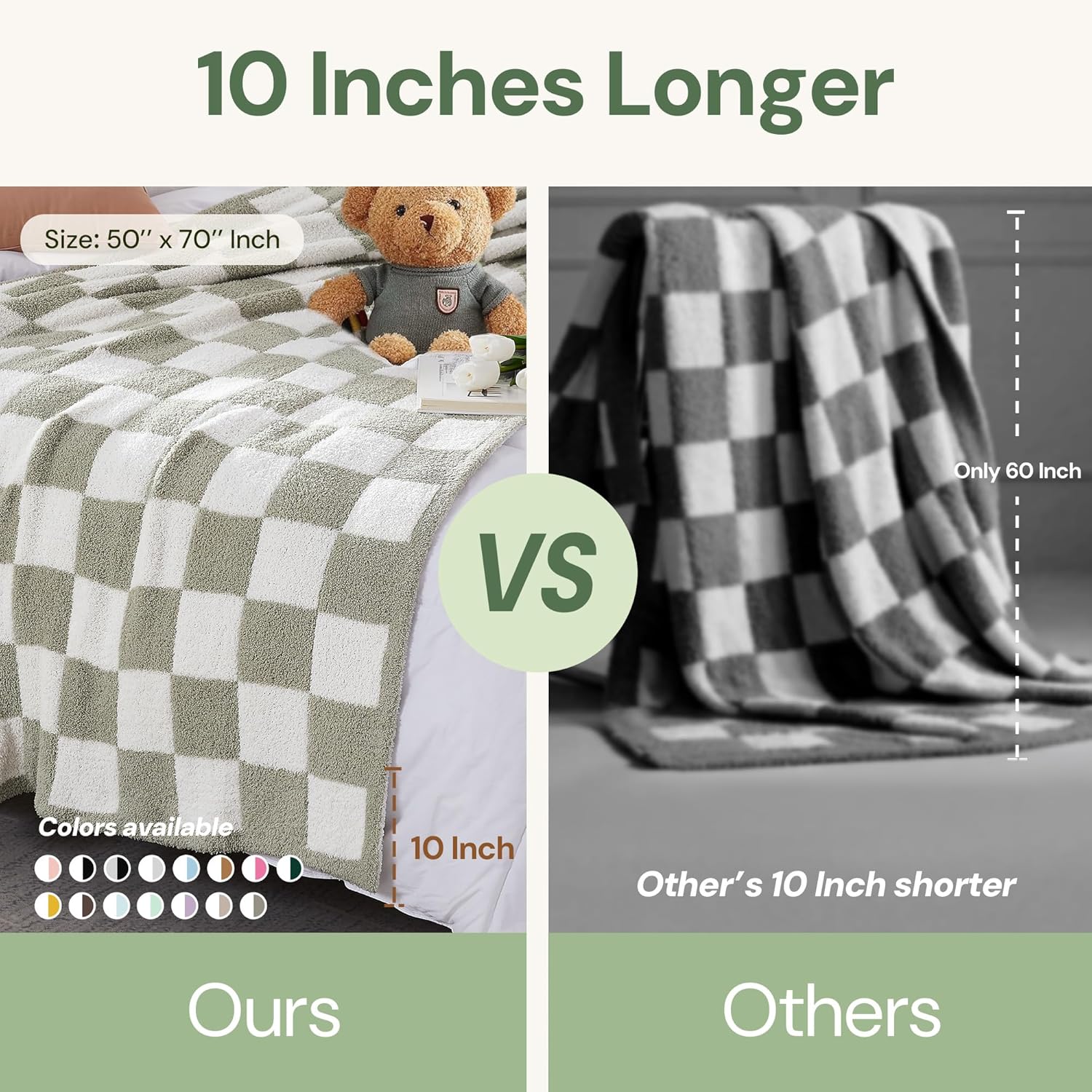 Thumbnail 1 de WRENSONGE Checkered Throw Blanket in Sage Green — soft cozy fluffy hand-made style for couch, bed, travel