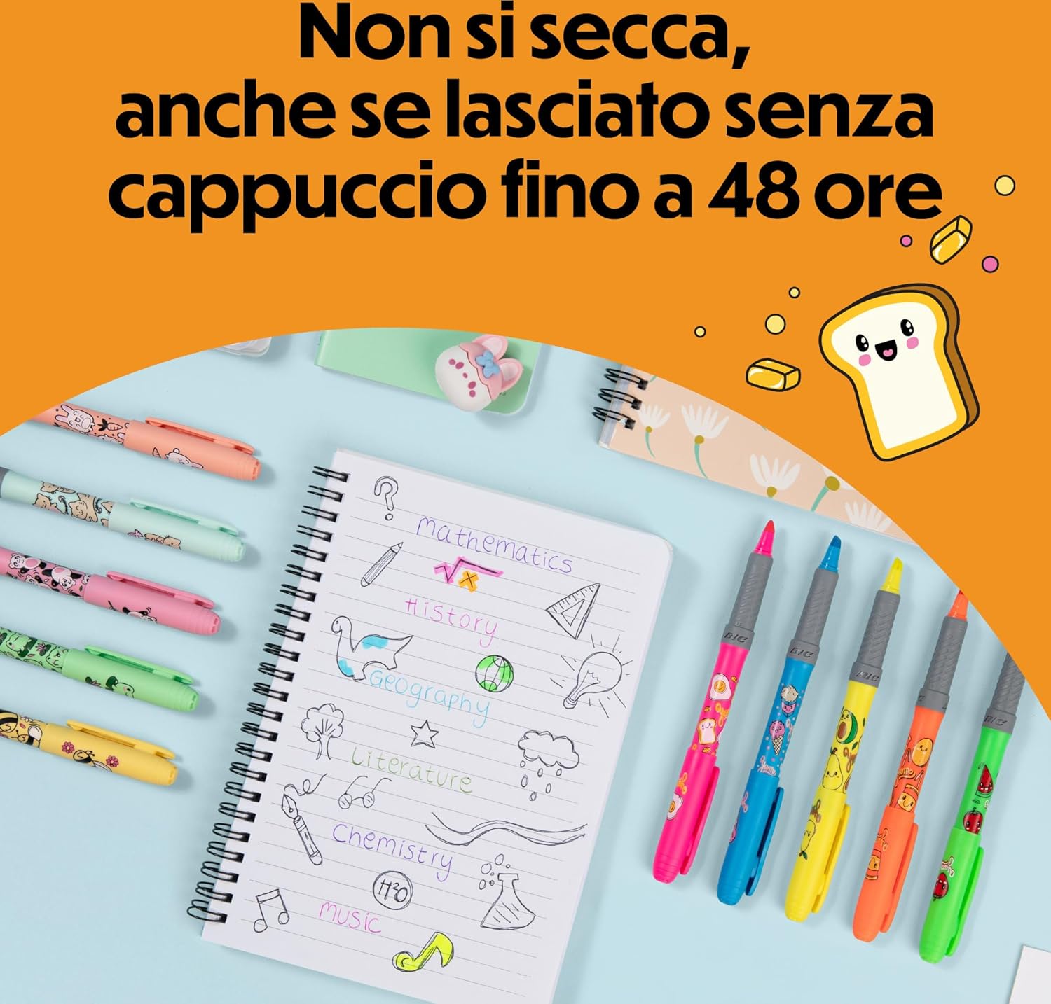 Detalle 2 de Penne Evidenziatori BIC Highlighter Grip Décor Serie Kawaii Punta a Scalpello – Confezione da 10