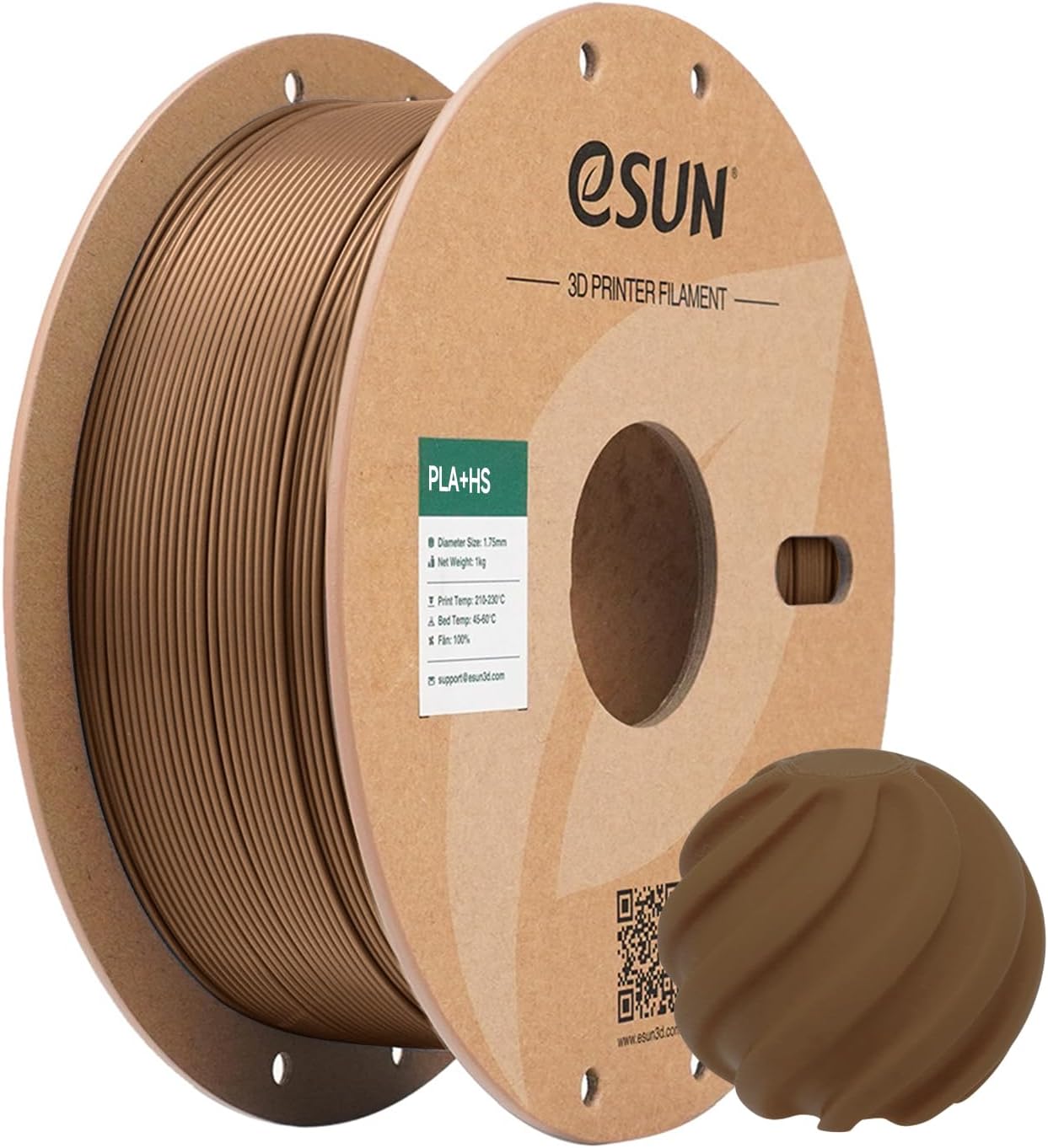 Detalle de eSUN PLA+HS-filament 1,75 mm, bruin PLA+ voor hoge printsnelheid, 1 kg