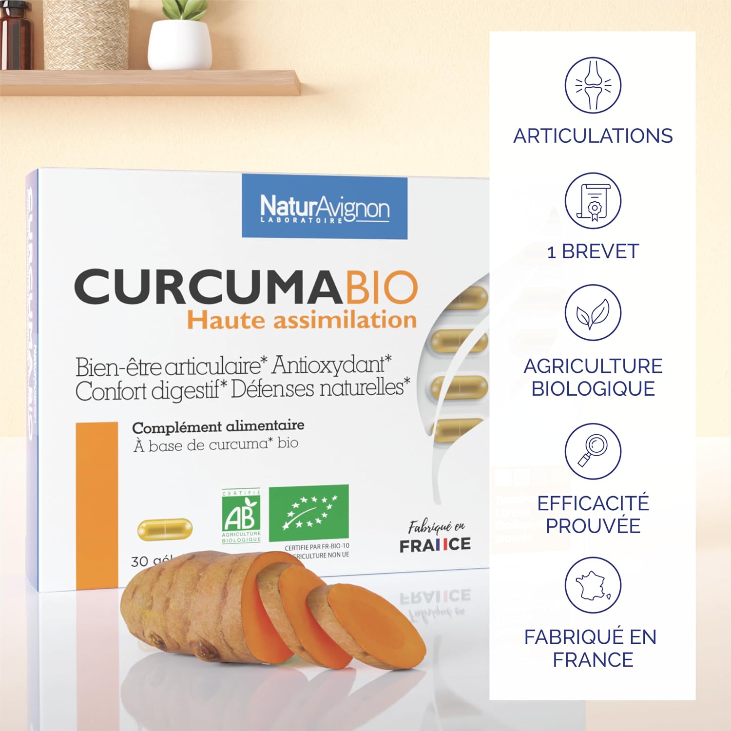 Detalle 2 de NaturAvignon Curcuma BIO breveté 30 gélules