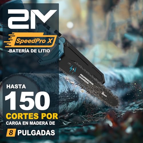 Detalle 2 de Mini Motosierra Batería 8" de RINOXAR: potencia sin cable y dos baterías para poda y bricolaje