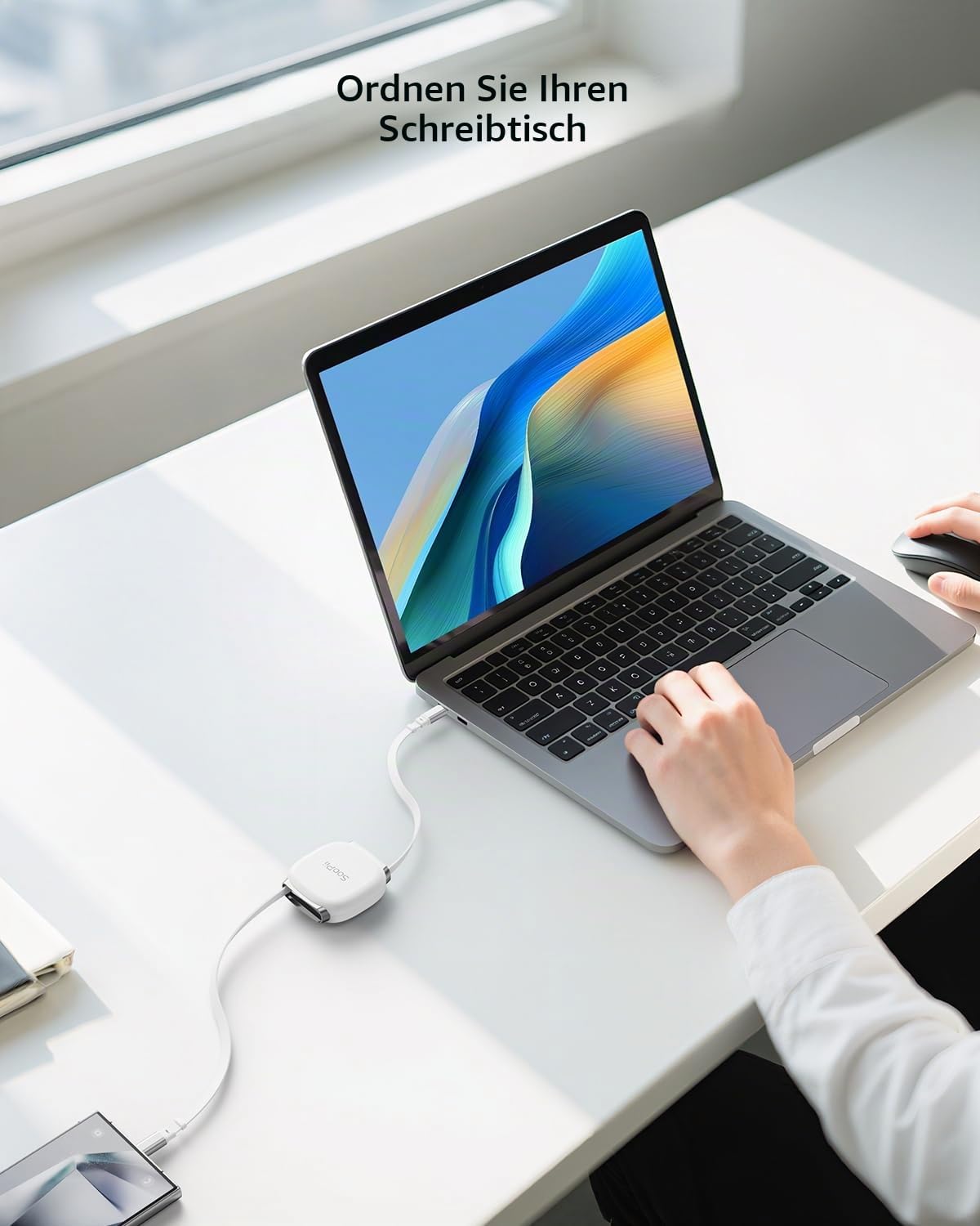 Detalle de SooPii retractables USB-C Kabel 240W PD 3.1 – 1 m, magnetische Aufbewahrung, 5 Längeneinstellungen