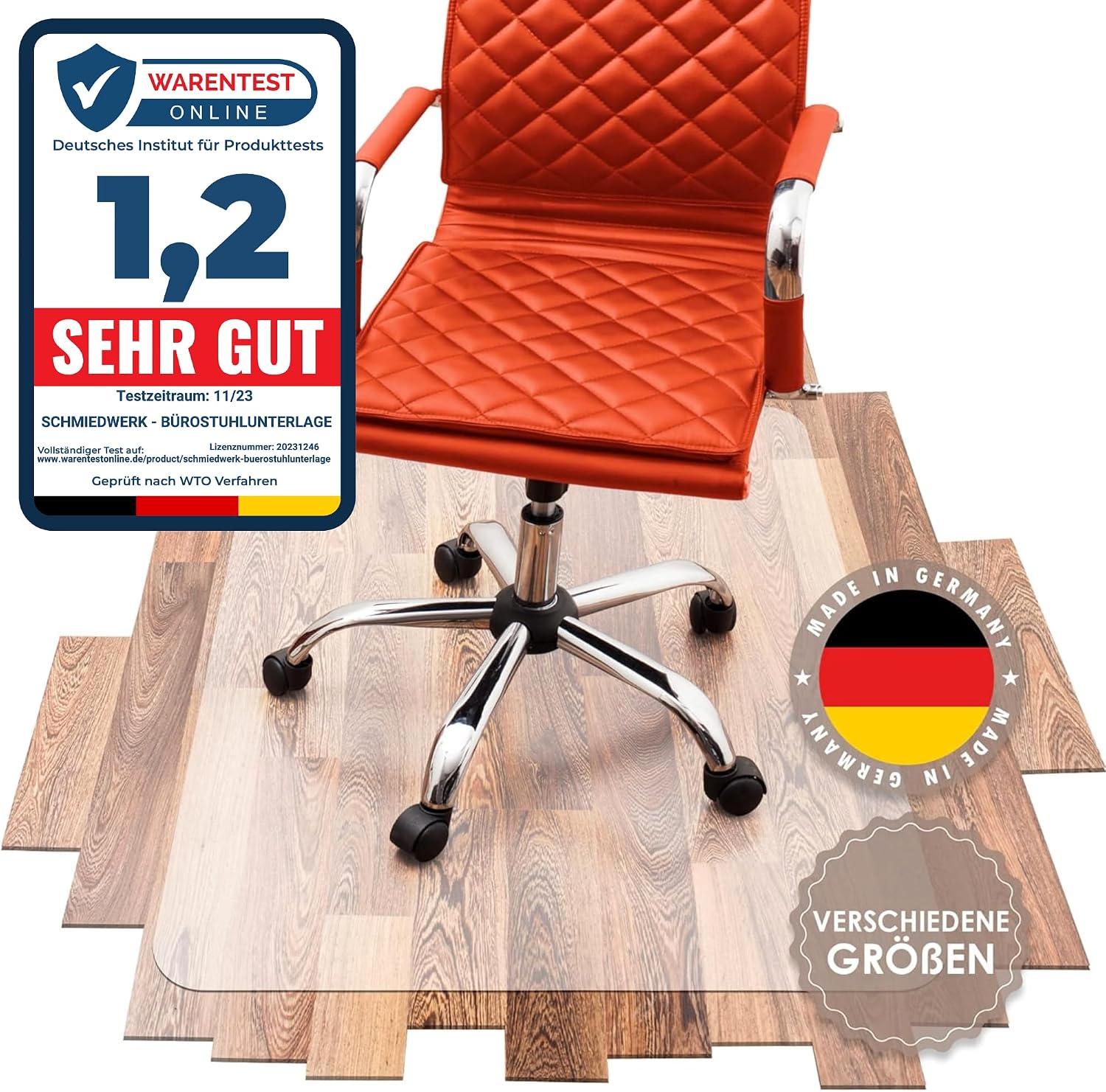 Detalle de SCHMIEDWERK Bürostuhl Unterlage 90x120 cm – Bodenschutzmatte milchweiß für Schreibtischstuhl