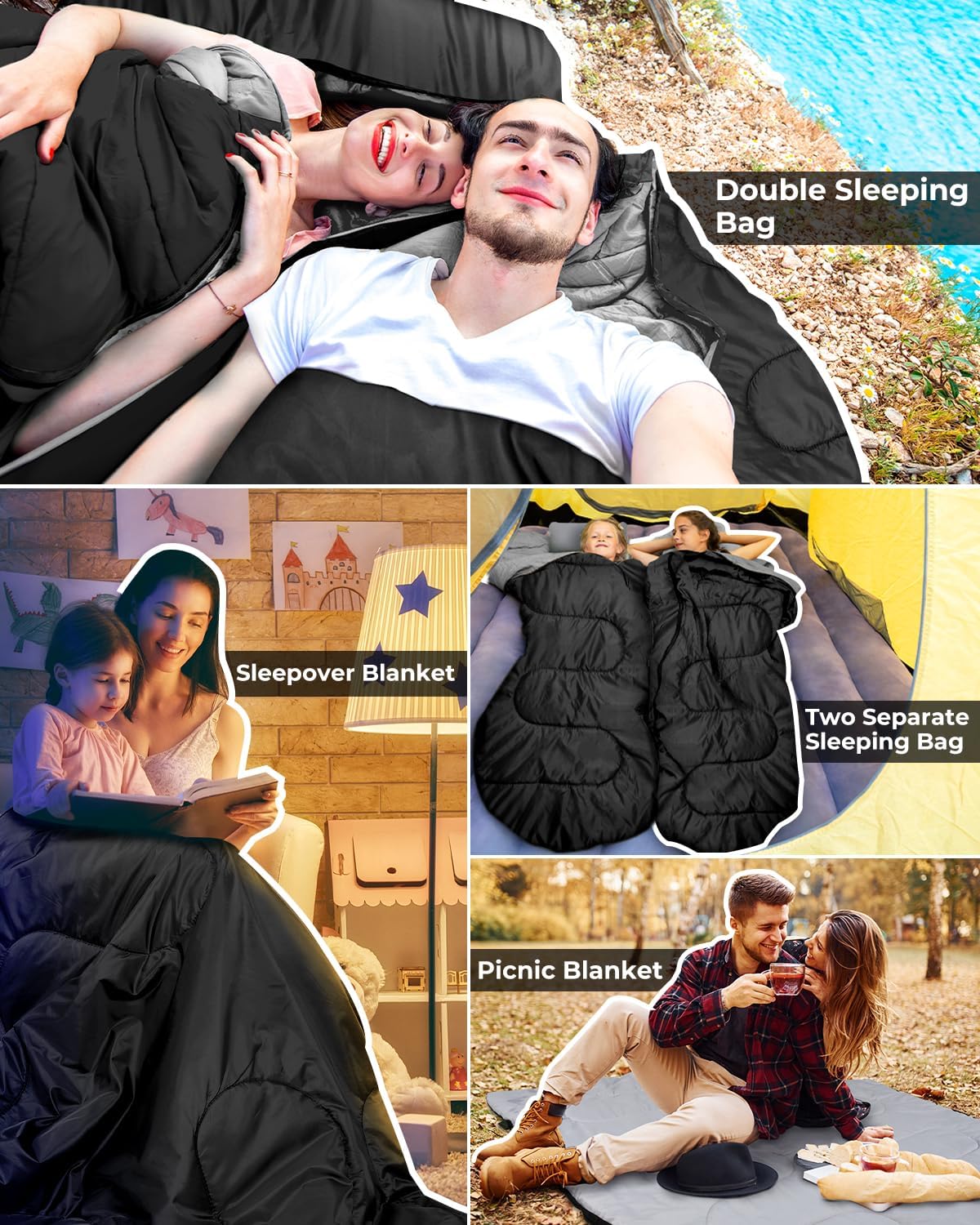 Thumbnail 5 de Ohuhu Sacco a Pelo Matrimoniale 3 Stagioni Enorme 220x150cm con 2 Cuscini – Versatilità e Comfort per Due Persone