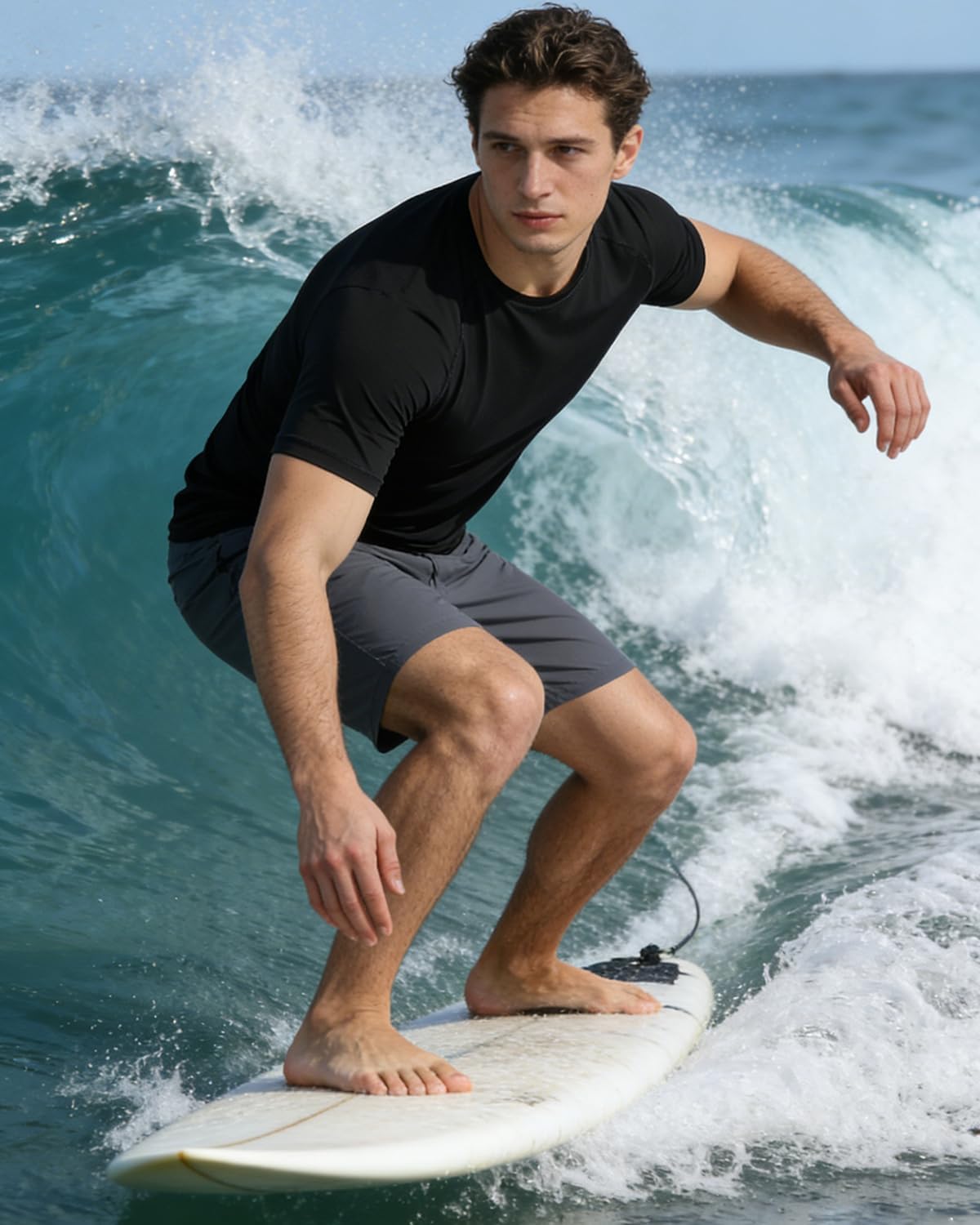 Detalle de VAYAGER Herren-Rash Guard UPF 50+ Kurzarm – Schnelltrocknend, lockere Passform