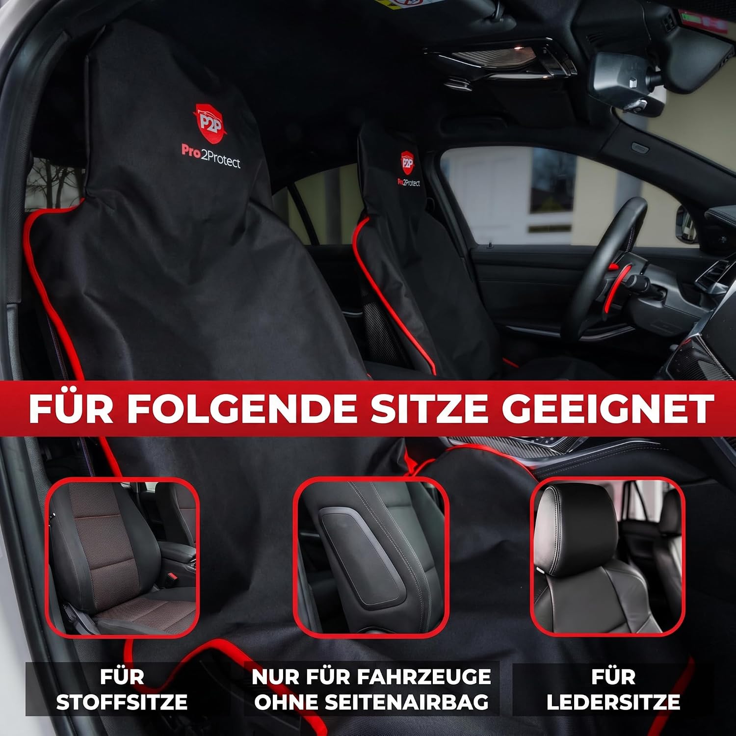 Detalle de Pro2Protect® 2x Autositzschoner Vorderseite – wasserdicht, schmutzabweisend, ohne Seitenairbag