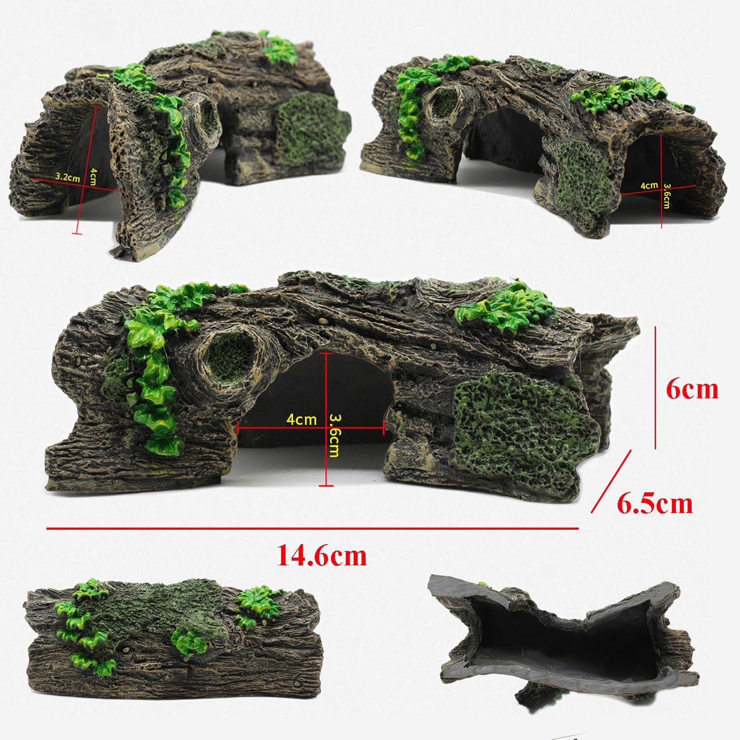 Thumbnail 1 de JVHLOV Fish Tank Ornaments Resin Aquarium Cave (Hollow Tree Trunk) for Betta, Axolotls & Shrimp
