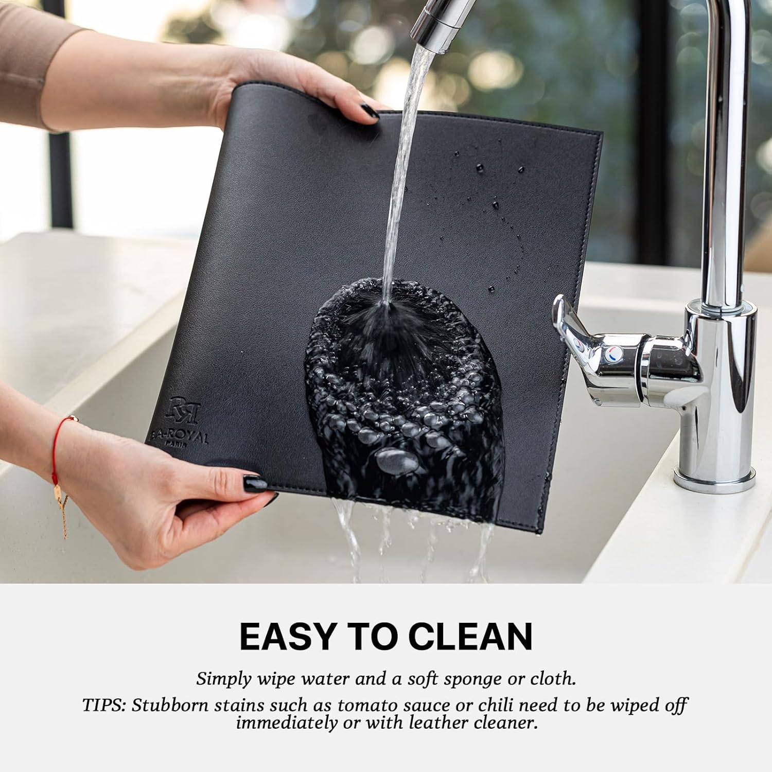 Thumbnail 3 de Baroyal Faux Leather Placemats (Set of 6) — Vinyl Washable, Non-Slip, Heat-Resistant Table Mats for Indoor/Outdoor Dining (Black)
