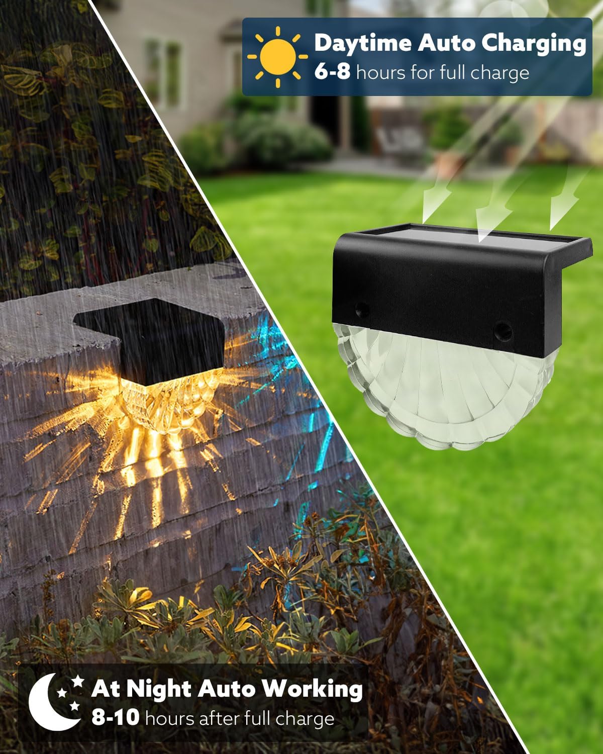 Thumbnail 2 de 6 Pack Solar Fence Lights Outdoor with 9-Colour RGB Mode – IP65 Waterproof Solar Step Lights