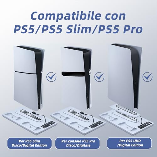 Detalle de Wigearss Supporto Verticale Raffreddamento PS5/PS5 Slim/PS5 Pro con Doppio Caricatore Controller