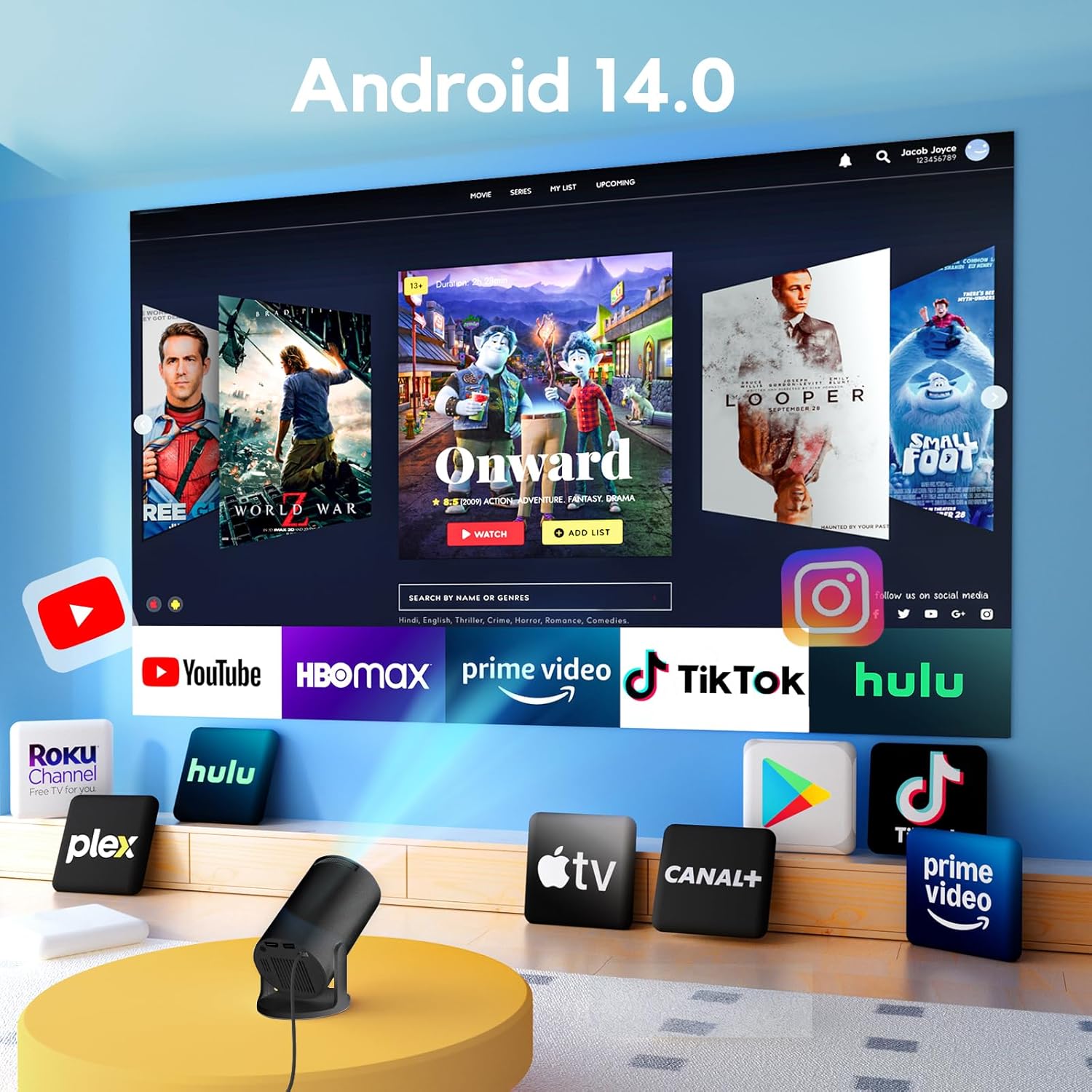 Thumbnail 1 de AKIYO O2 Proiettore Portatile 4K 1080P Wi‑Fi 6 Bluetooth 5.4 rotabile 180° dual control