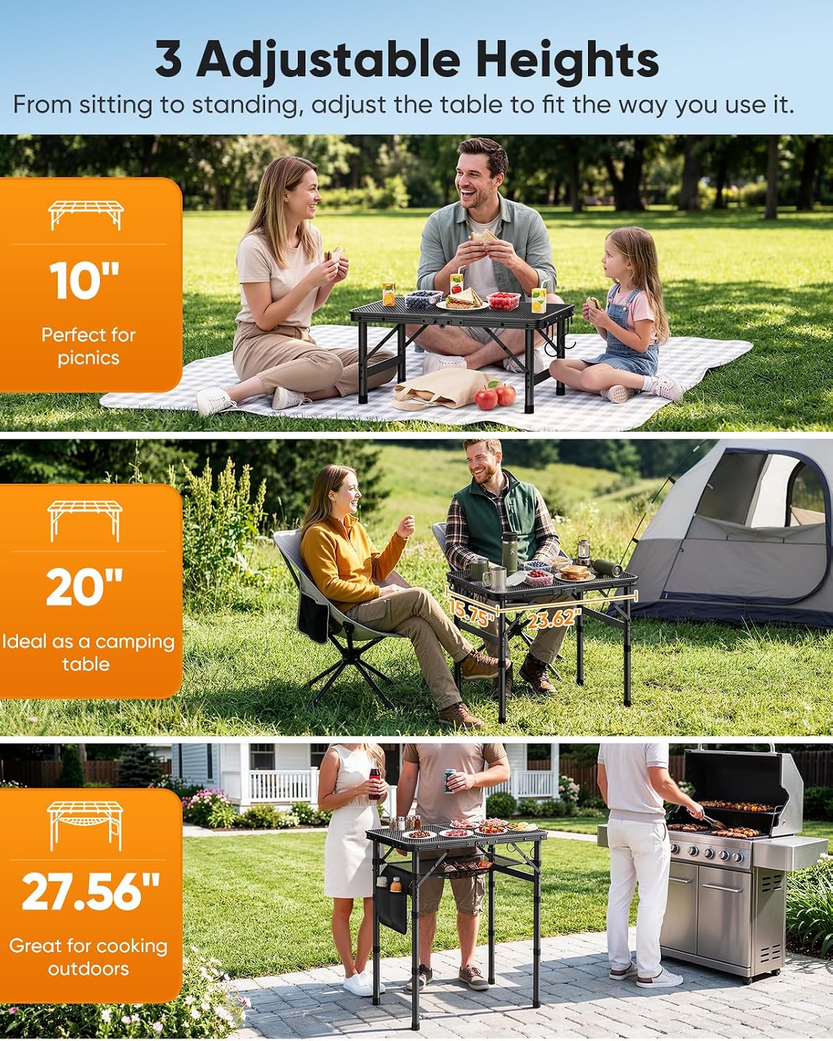 Thumbnail 2 de Raynesys OD260060 Folding Grill Table, 3 Heights, Aluminum Frame, Mesh Top
