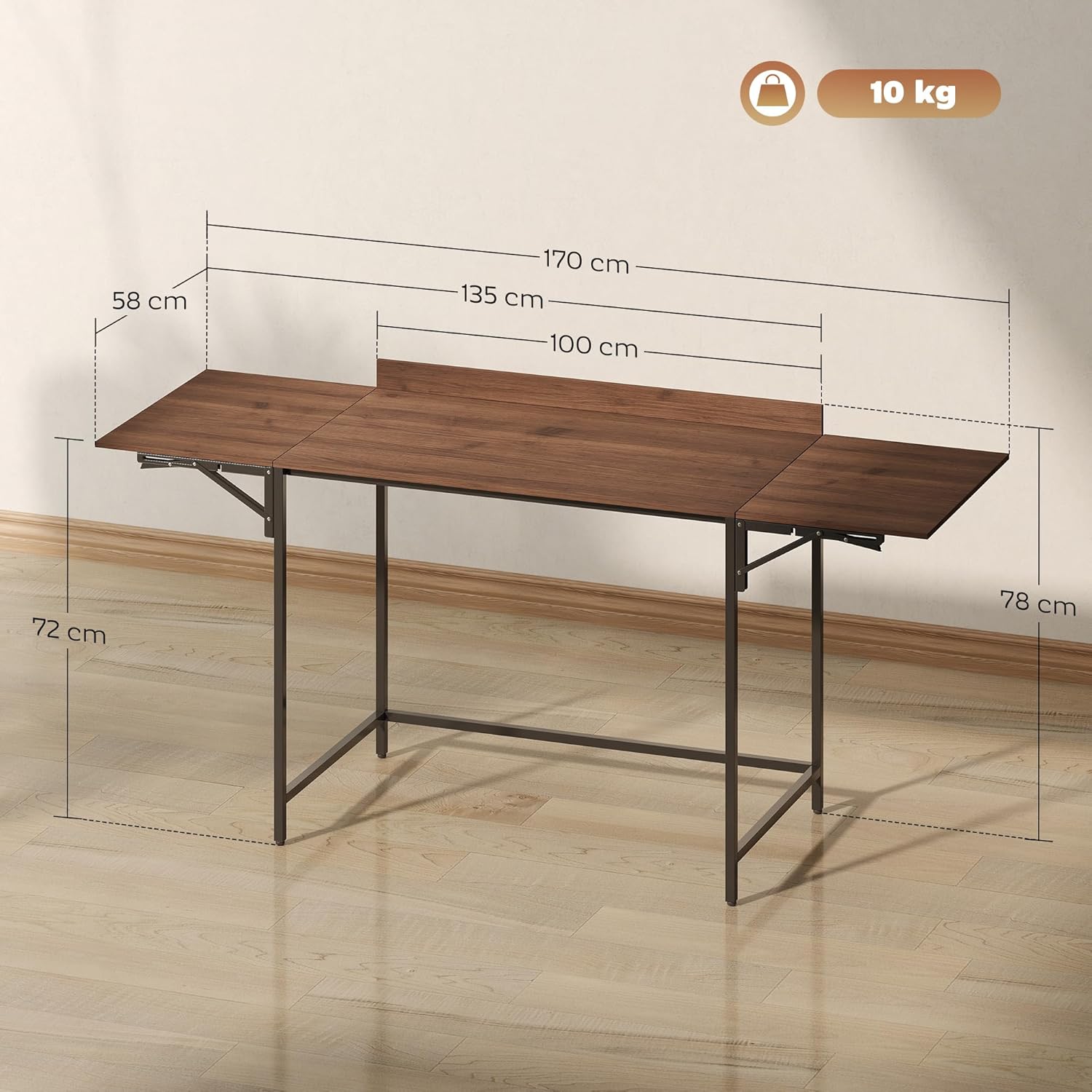 Thumbnail 2 de HOMCOM Bureau Pliant Table d'ordinateur 170 x 58 cm – Bois moderne, pliable, pour deux écrans