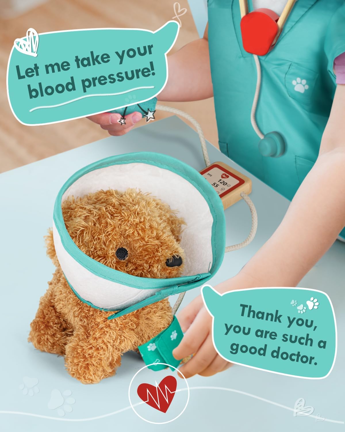 Detalle de Doctors Set for Kids: Vet Kit with Plush Puppy and Wooden Medical Toy Accessories (Green)