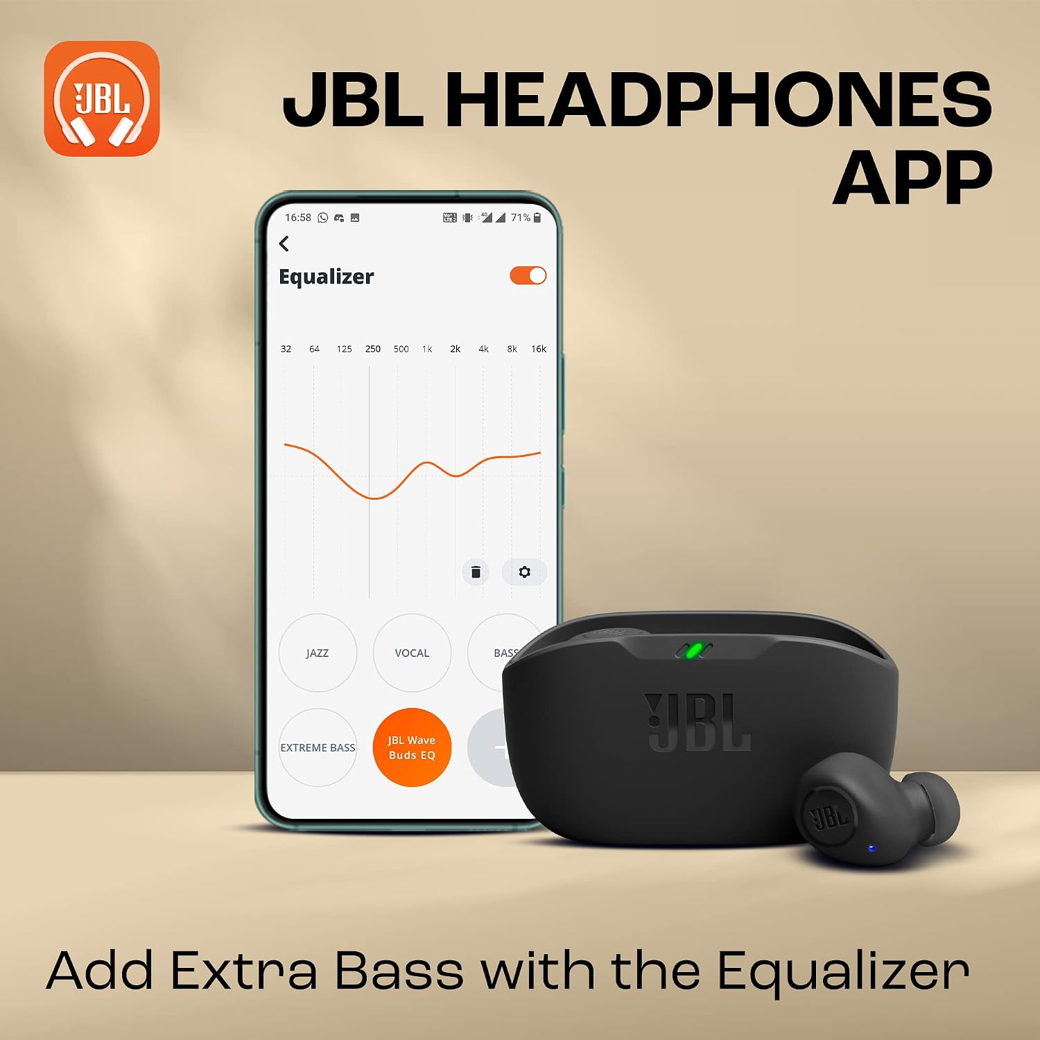 Detalle de JBL Wave Buds: auriculares In-Ear inalámbricos con Deep Bass, IP54/IPX2 y 32 horas de batería