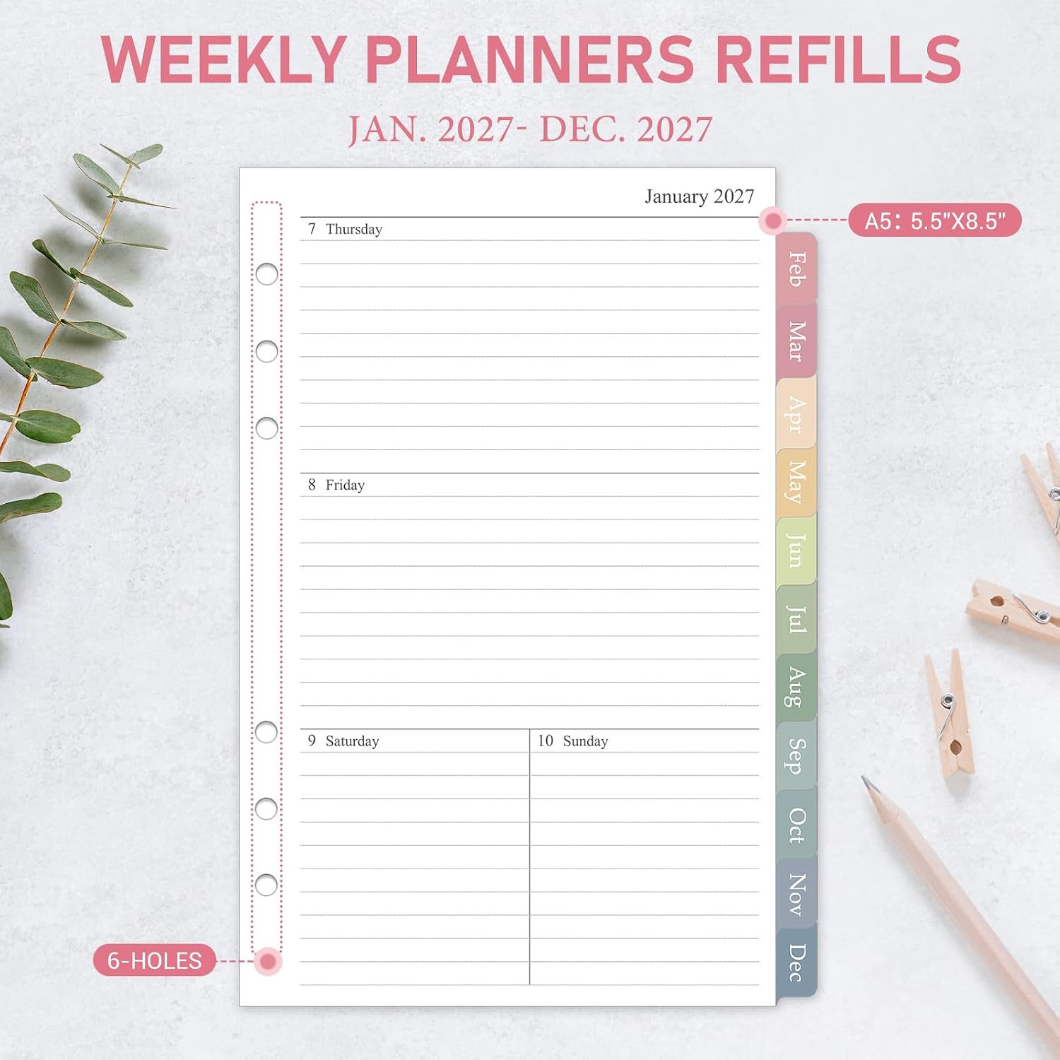 Detalle 2 de Weekly and Monthly Planner Refill, 6-Hole