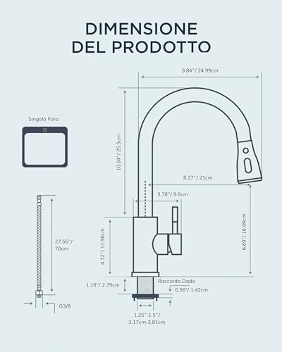 Detalle de FORIOUS Rubinetto Lavello Cucina con Doccetta Estraibile 360° in Acciaio Inox – alta pressione, monocomando