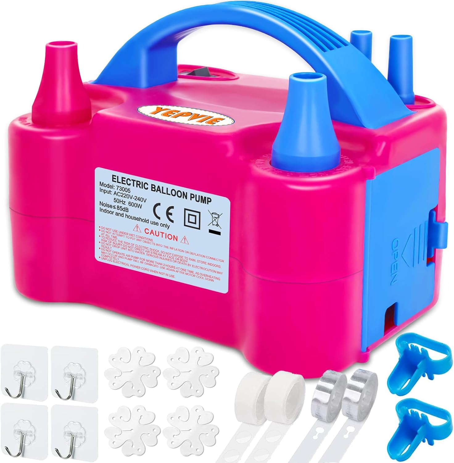 Detalle de YEPVIE Elektrische Luftballonpumpe 600W – Set mit 14 Ballongirlande-Kits, 2 Inflationsmodi und Doppeldüse