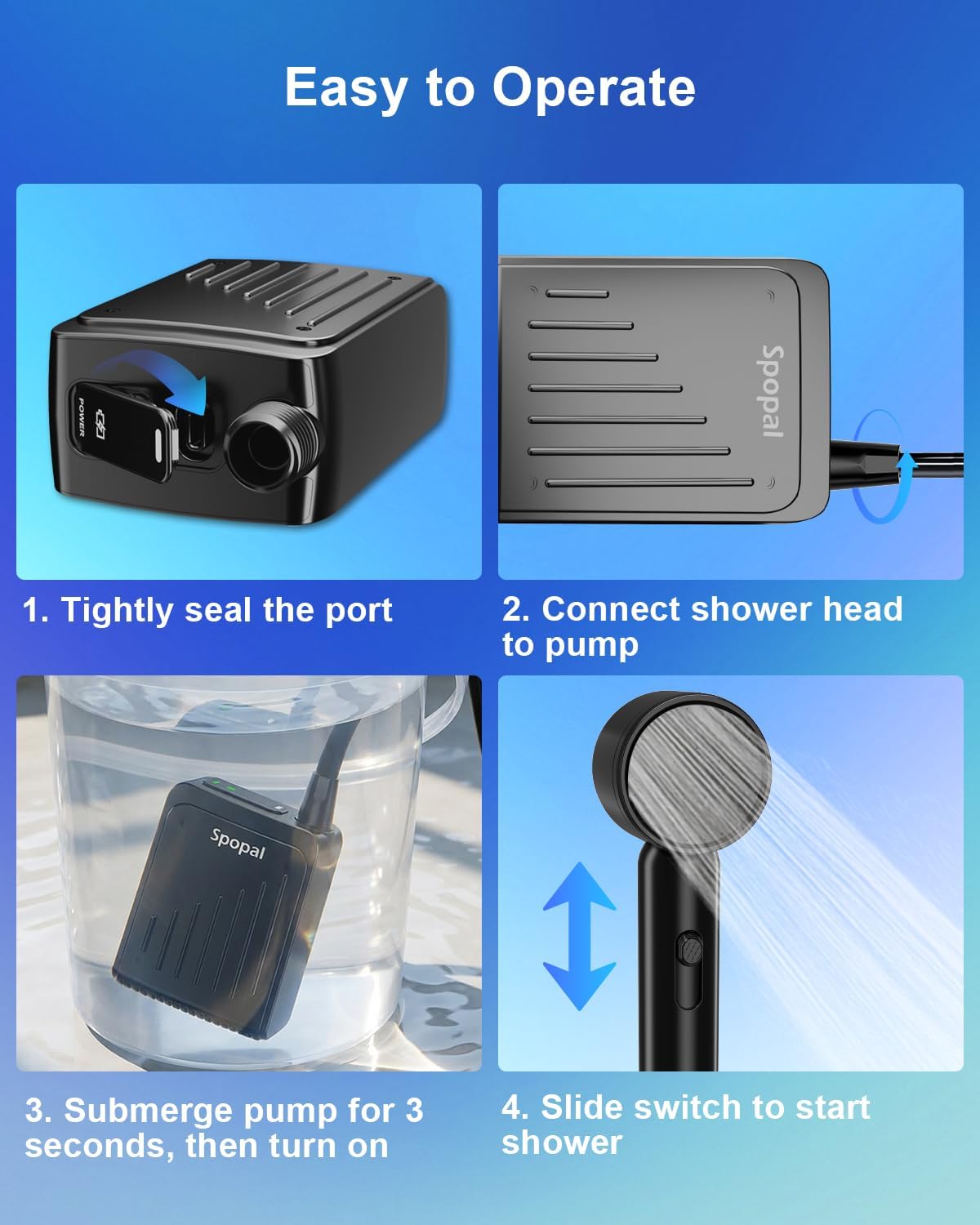 Thumbnail 6 de Spopal SPBDEBCS4-US campingdouche, IPX8, 3 standen en USB-C-opladen