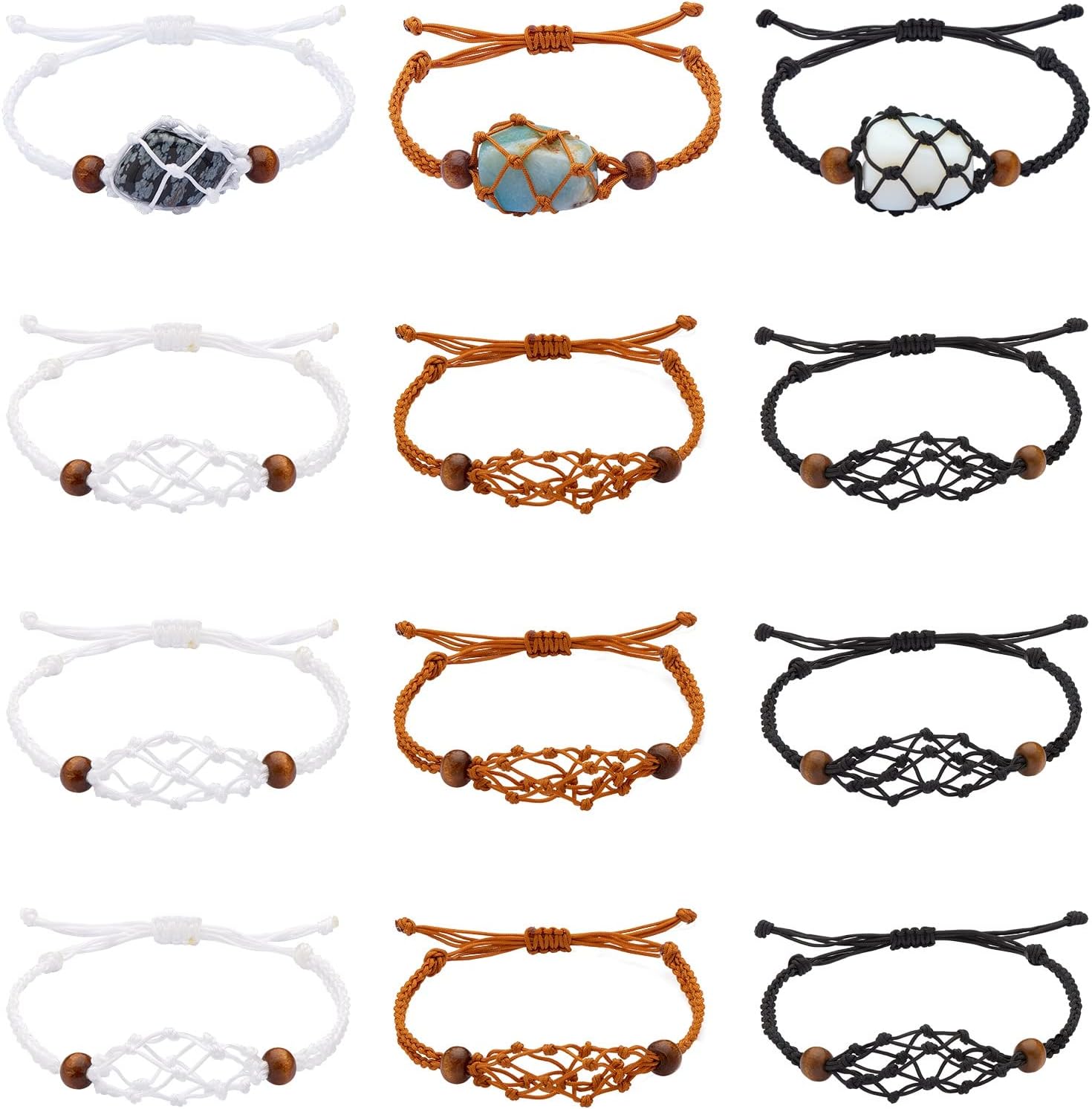 Detalle de WEWAYSMILE 12-Piece Empty Stone Bracelet Holder: Adjustable Cord DIY Kit (3 Colours)