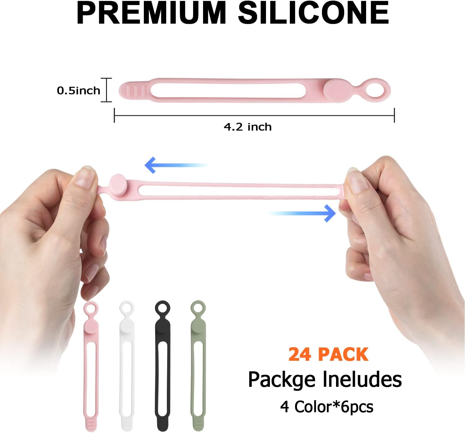 Detalle 2 de Nearockle 24Pcs Silicone Cable Straps 4.2-Inch