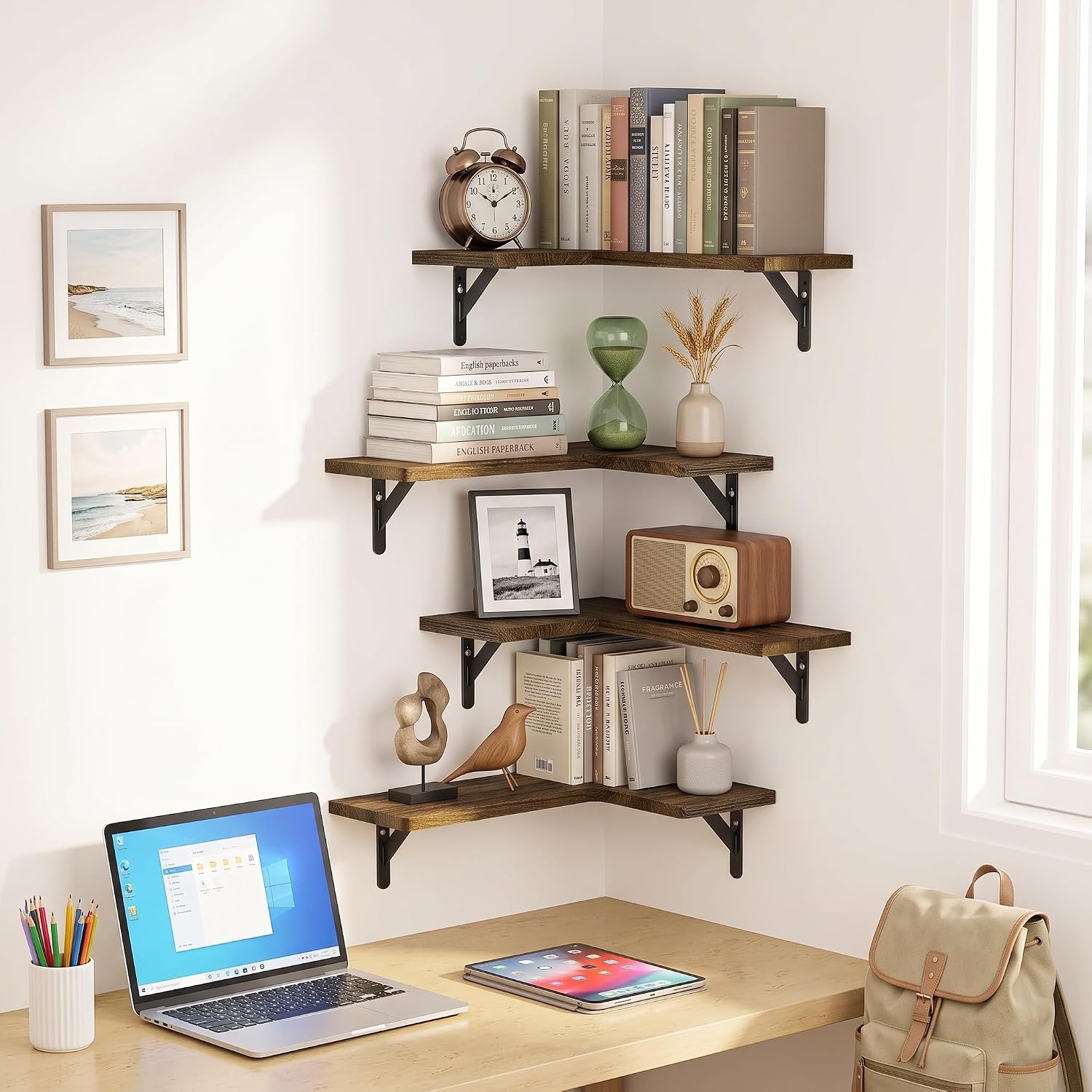 Detalle de AMADA Corner Floating Shelves, Paulownia Wood