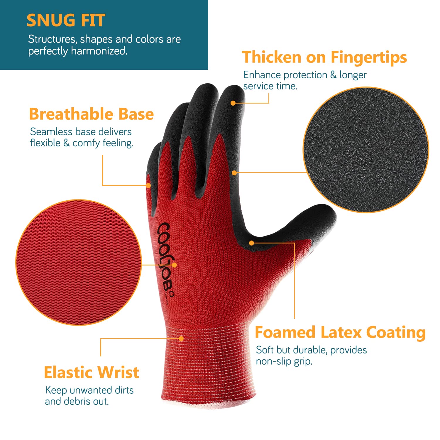 Thumbnail 1 de COOLJOB Gardening Gloves for Men: 6 Pairs of Durable Rubber-Coated Work Gloves with Half Dozen Pack