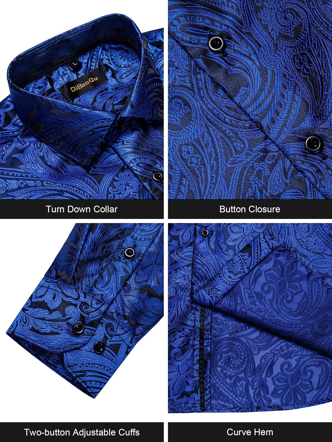 Detalle 2 de DiBanGu button-down-shirts Men's Paisley Dress Shirt, Long Sleeve Jacquard