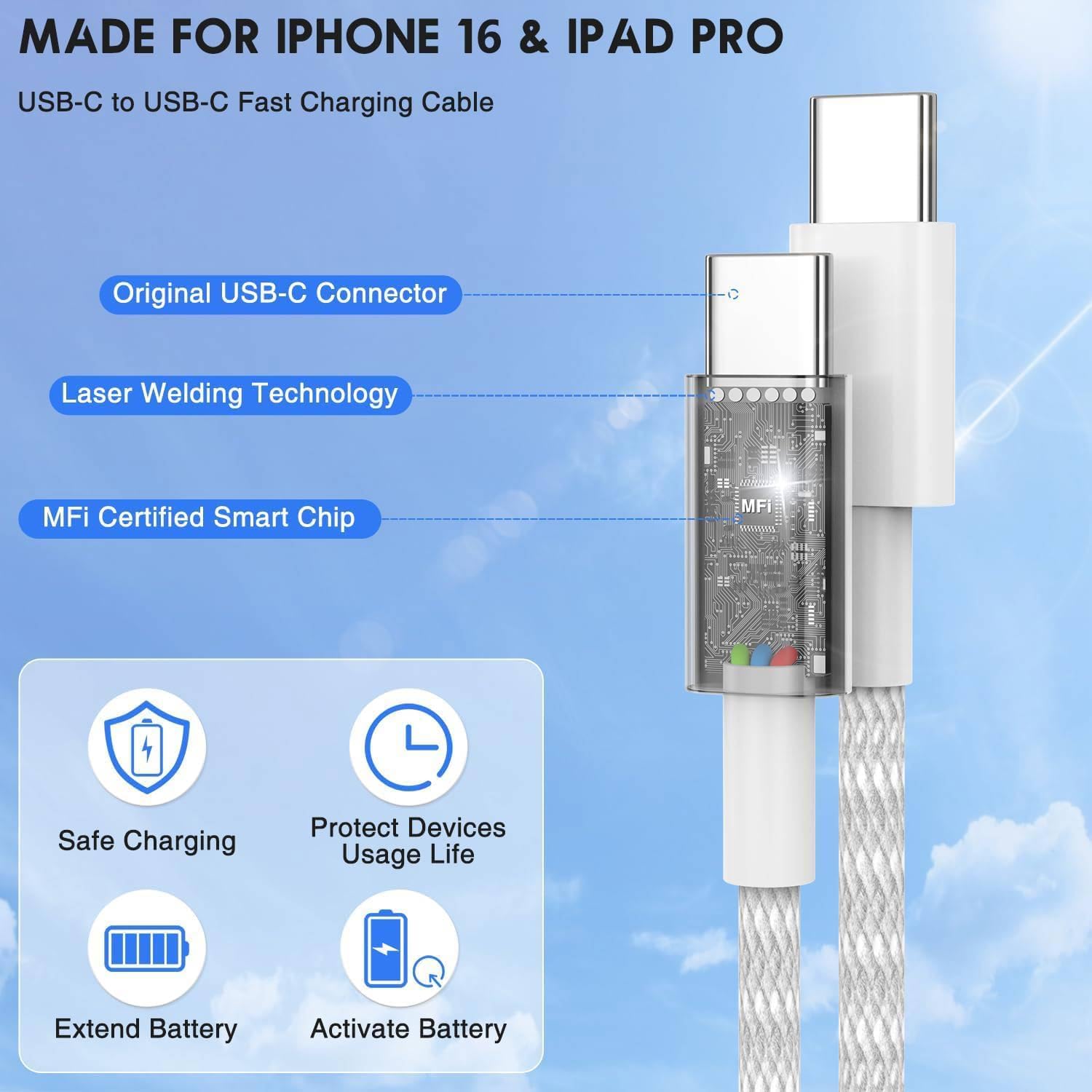 Detalle 2 de USB C to C Fast Charger Cable 10ft