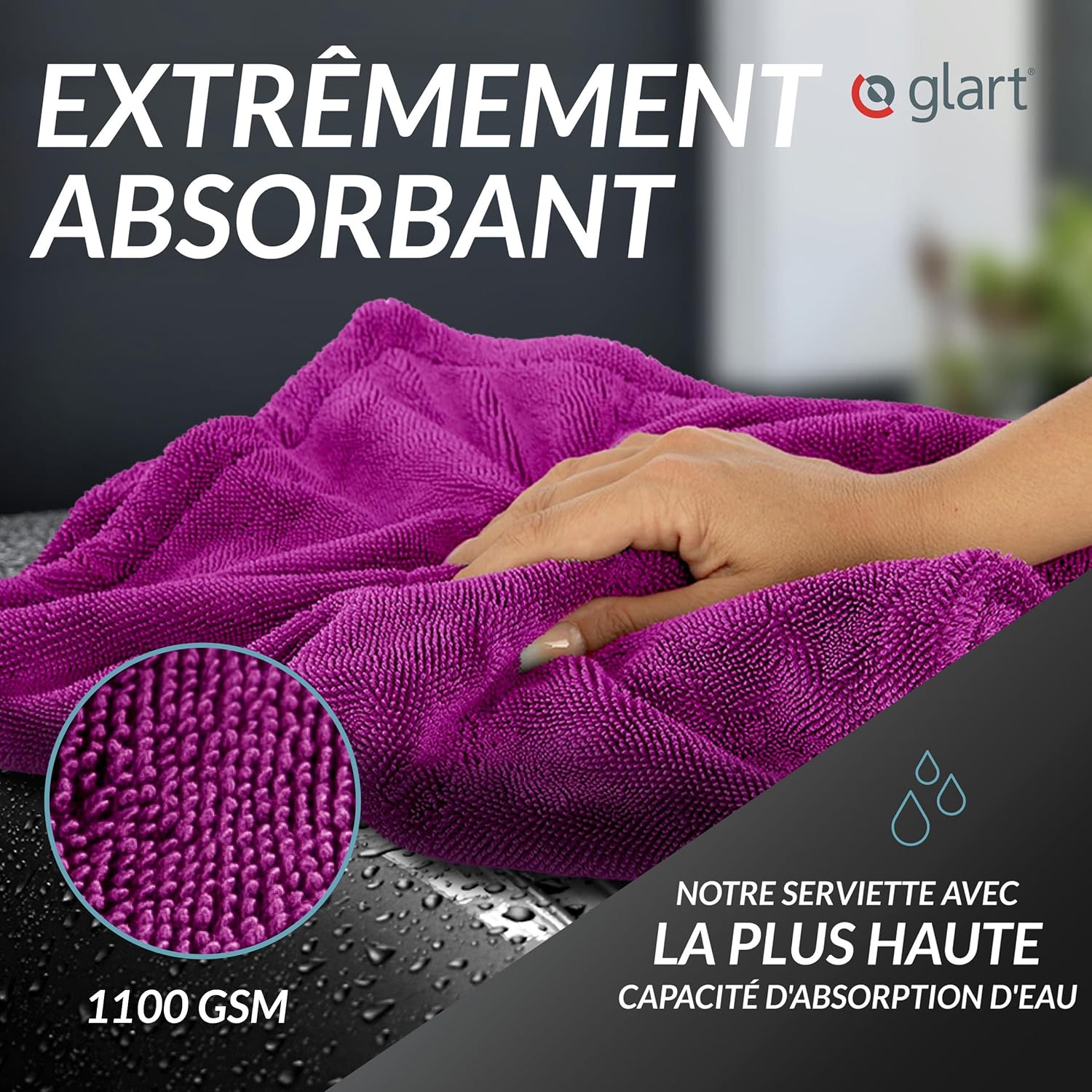 Detalle de Glart 44TW6P Twist: Serviette de Séchage Auto XXL (60x40 cm) en Microfibre ultrabsorbante