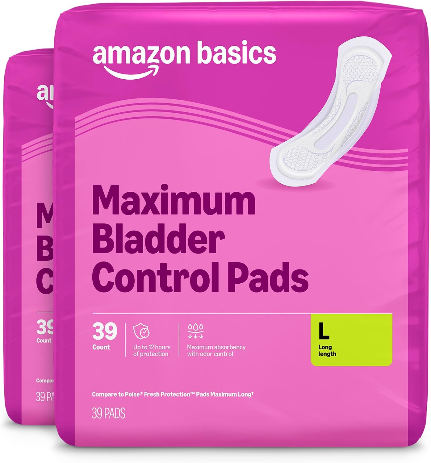 Amazon Basics Women's Incontinence Pads, Long, Maximum Absorbency — 78 count (2x39)
