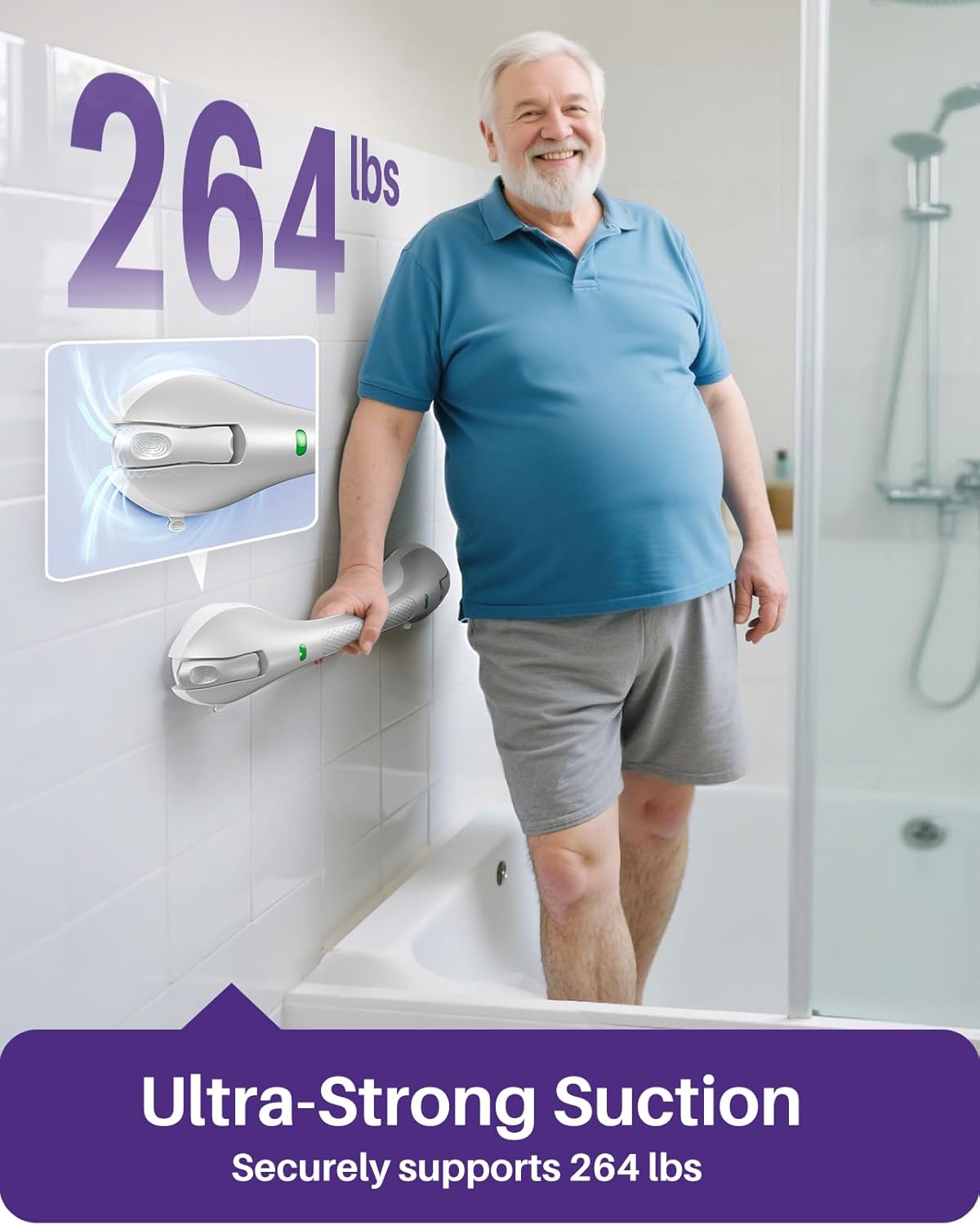 Thumbnail 2 de KEKOY 17.5 Inch Suction Grab Rails with Indicator (No-Drill, Removable) for Bathroom, Bathtubs & Toilets