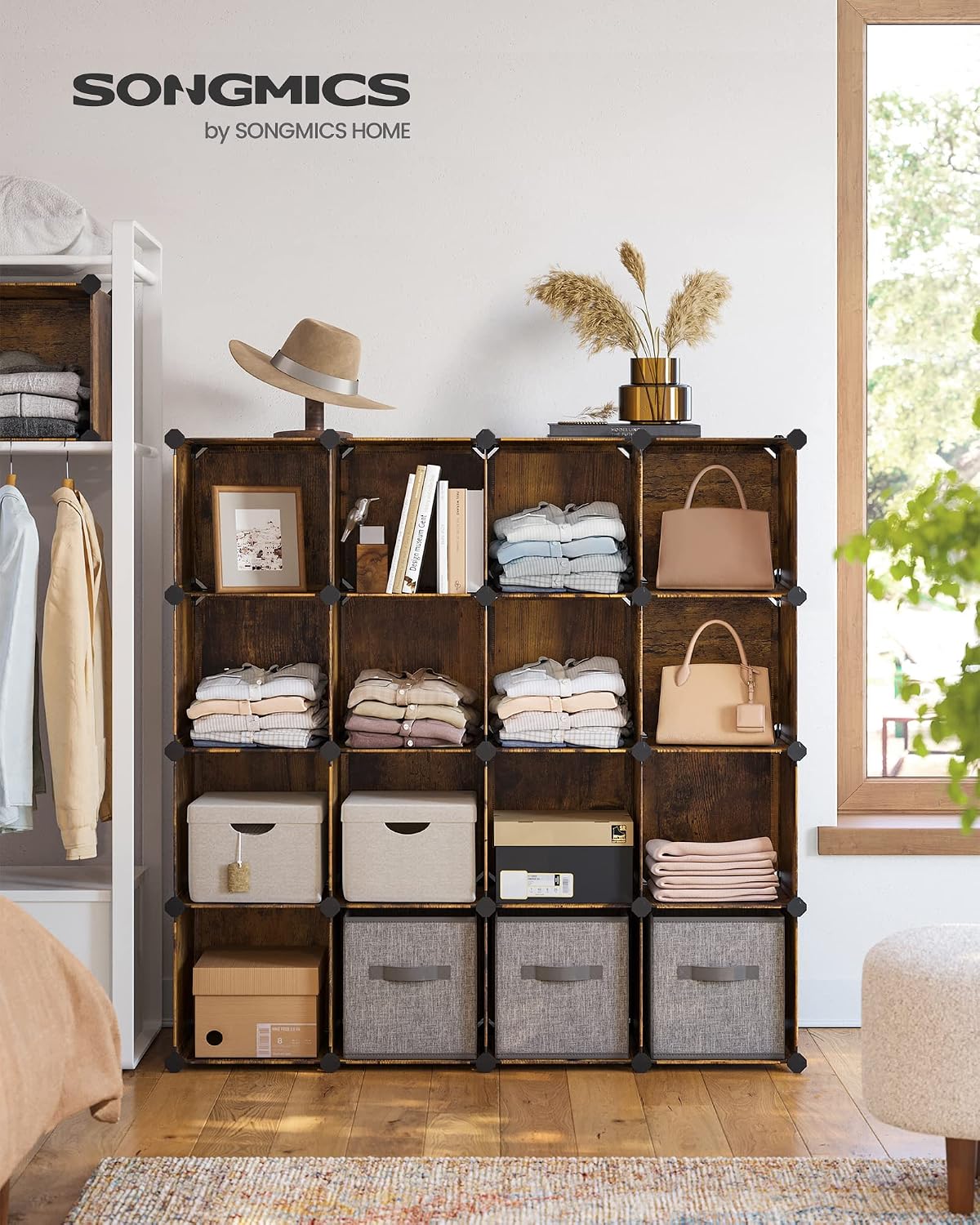 Detalle 2 de SONGMICS Gndie/Ba9694 16-Cube Modular Storage Shelving Unit, 123 x 31 x 123 cm