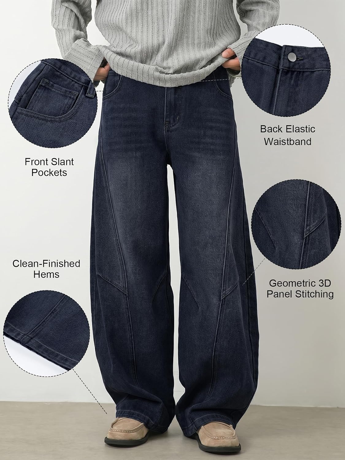Thumbnail 3 de Icymay Mens Baggy Jeans, Wide-Leg Y2K Denim Pants
