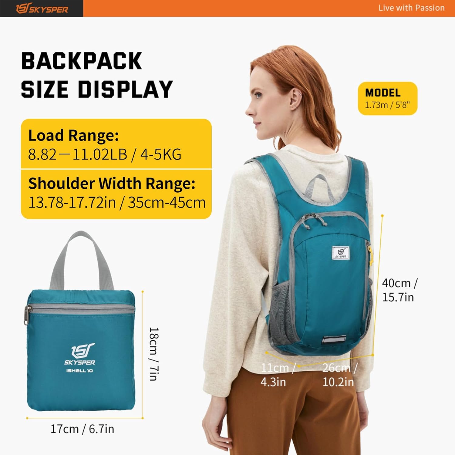 Thumbnail 5 de SKYSPER Small Daypack 10L lightweight foldable