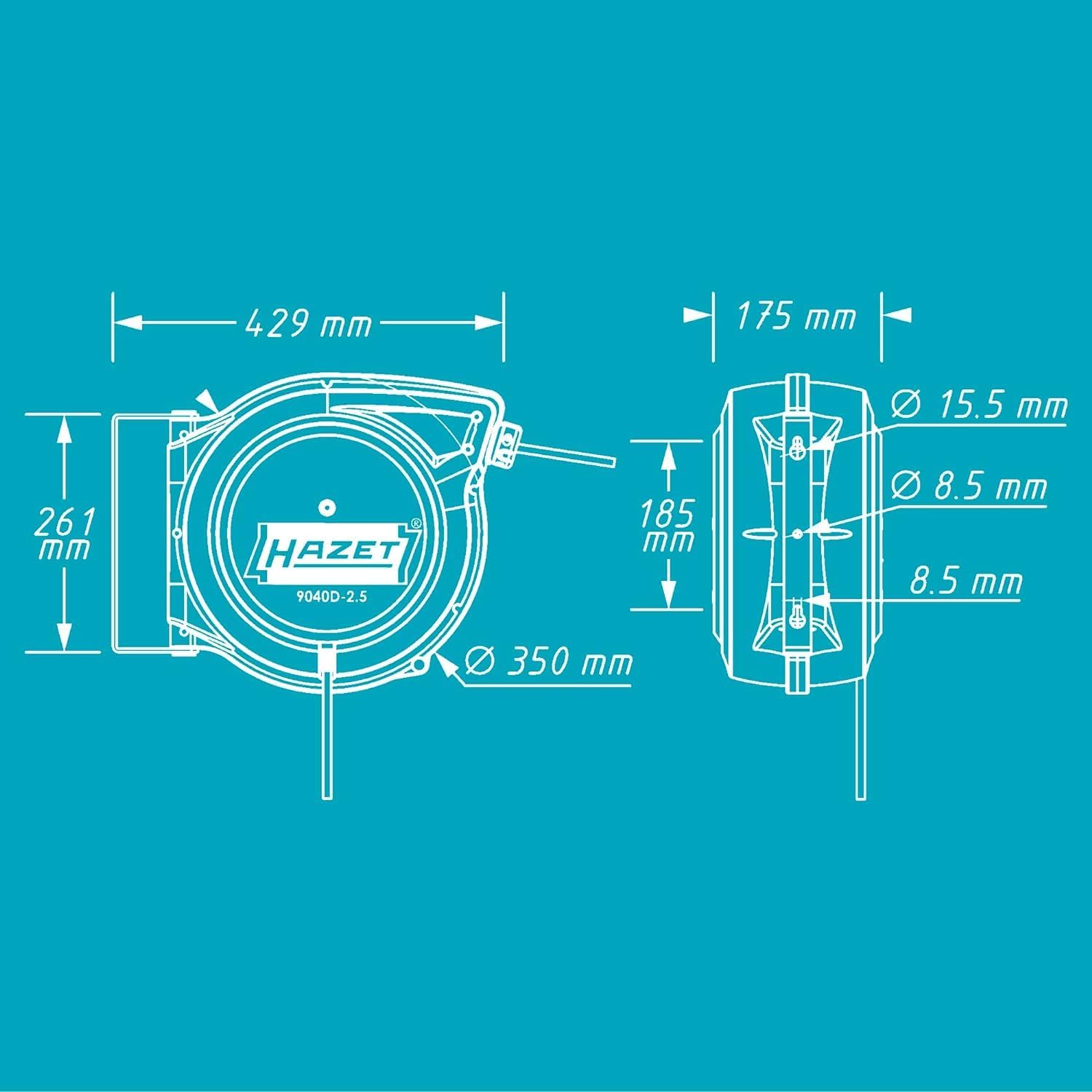 Thumbnail 2 de Hazet Enrouleur de câble 9040D-2,5 I – 20 m, arrêt à tout point, usage intérieur