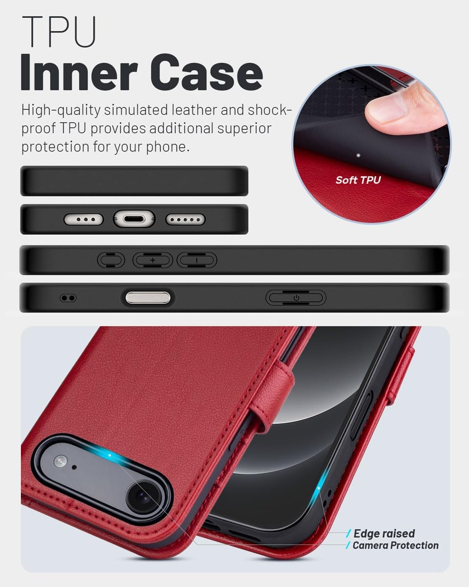 Detalle de OCASE Lederhülle für iPhone Air 5G – Kartenfach, RFID-Schutz, Standfunktion