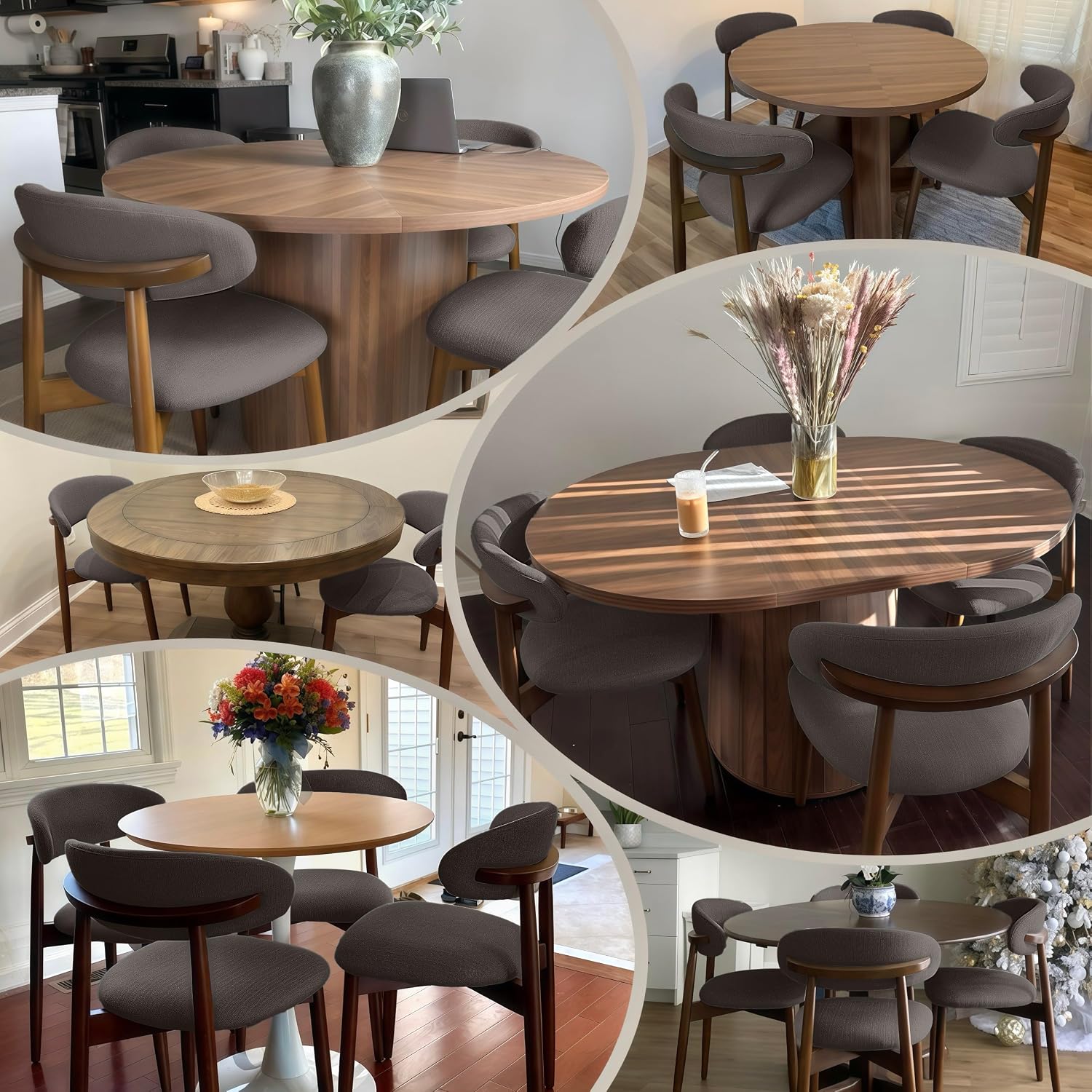 Detalle de COLAMY D6270US Wooden Dining Chairs, Set of 4, Taupe Fabric Upholstery