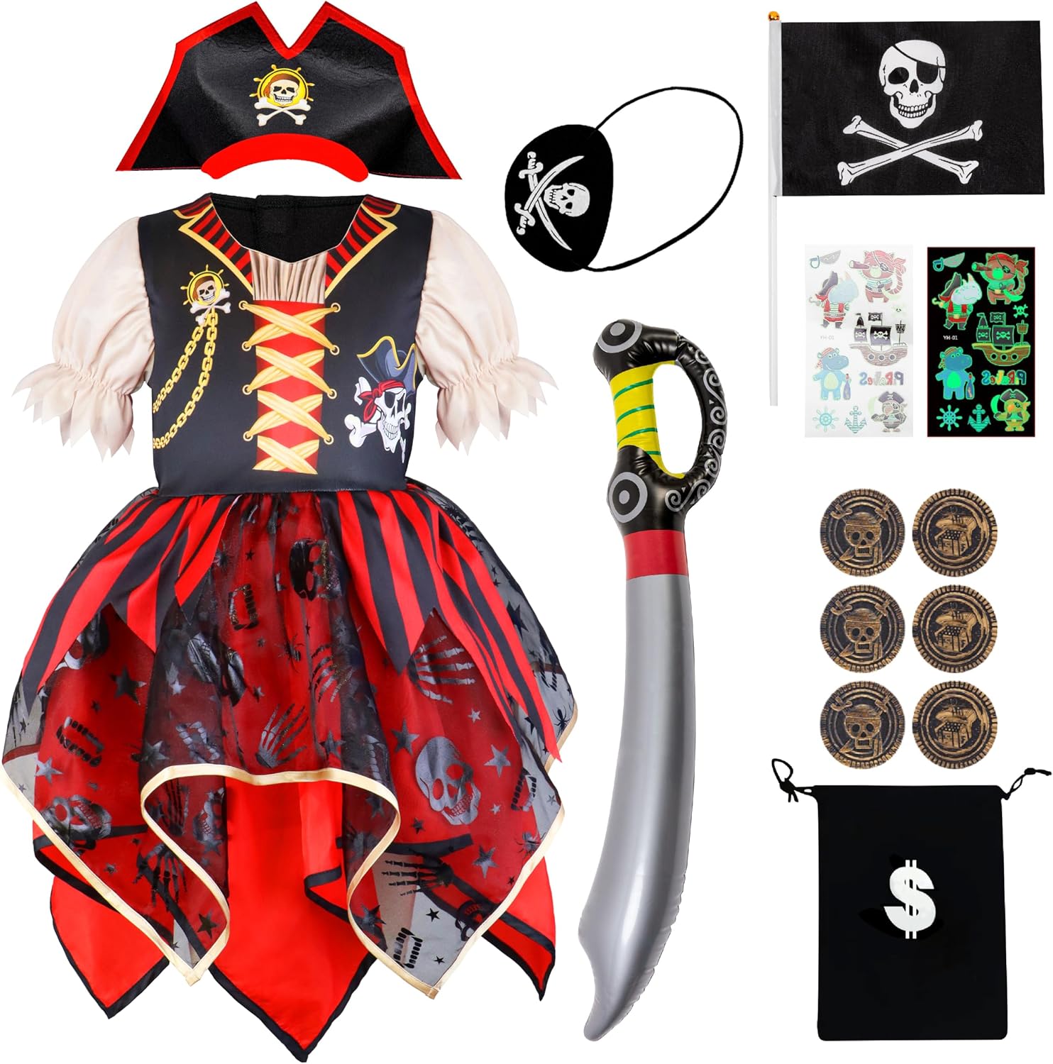 Detalle de IKALI Girls Pirate Dress Up Set 3-10Y