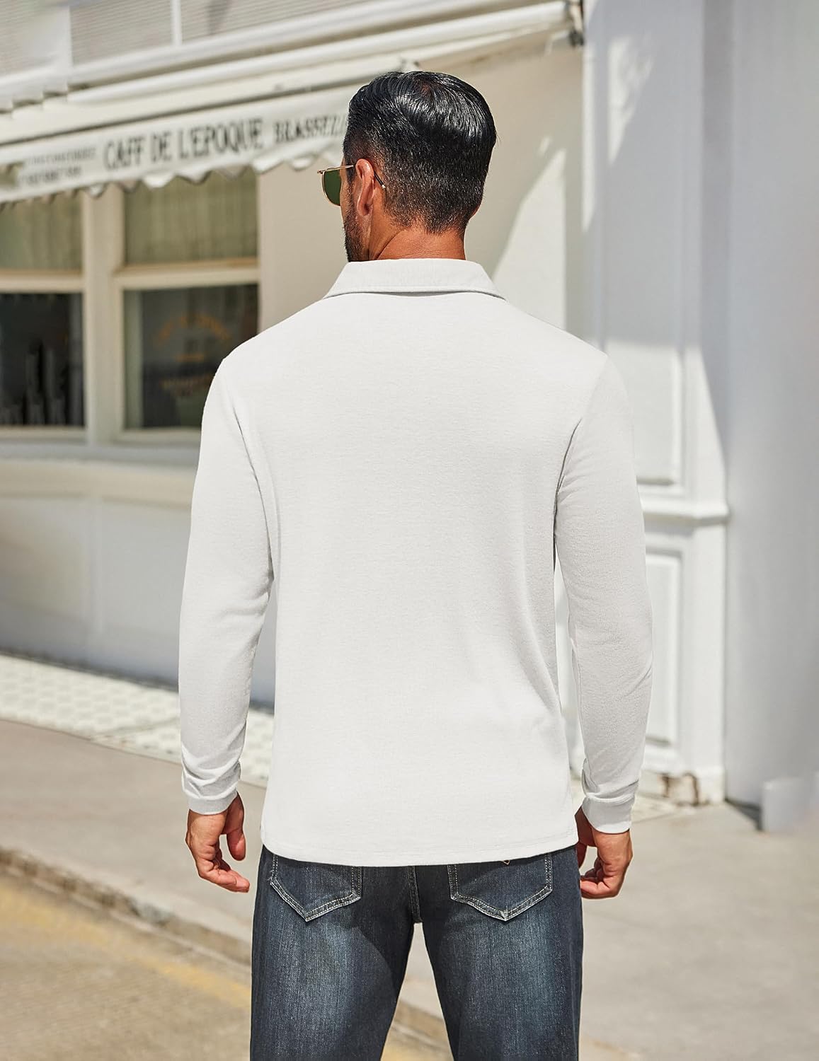 Detalle de COOFANDY Men's Long Sleeve Polo Shirt with Button Collar, Lightweight Feel