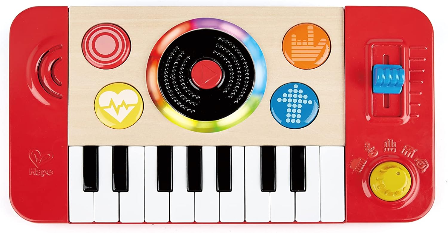 Detalle de Hape DJ Mischpult – Elektronisches Kinder-Mix- und Spin-Studio mit Soundeffekten, Scratch- und Lichteffekten (ab 12 Monaten)