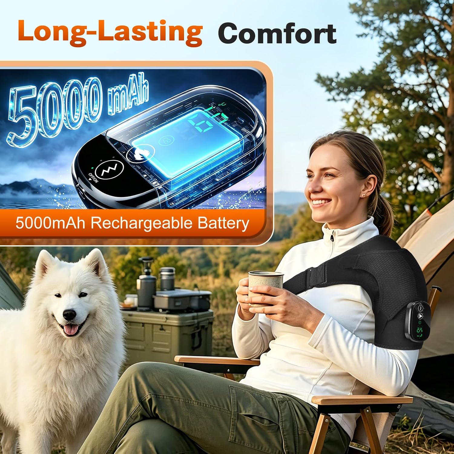 Detalle de Cordless Shoulder Heating Pad with Massage, 5000mAh, 3 Heat and Vibration Modes