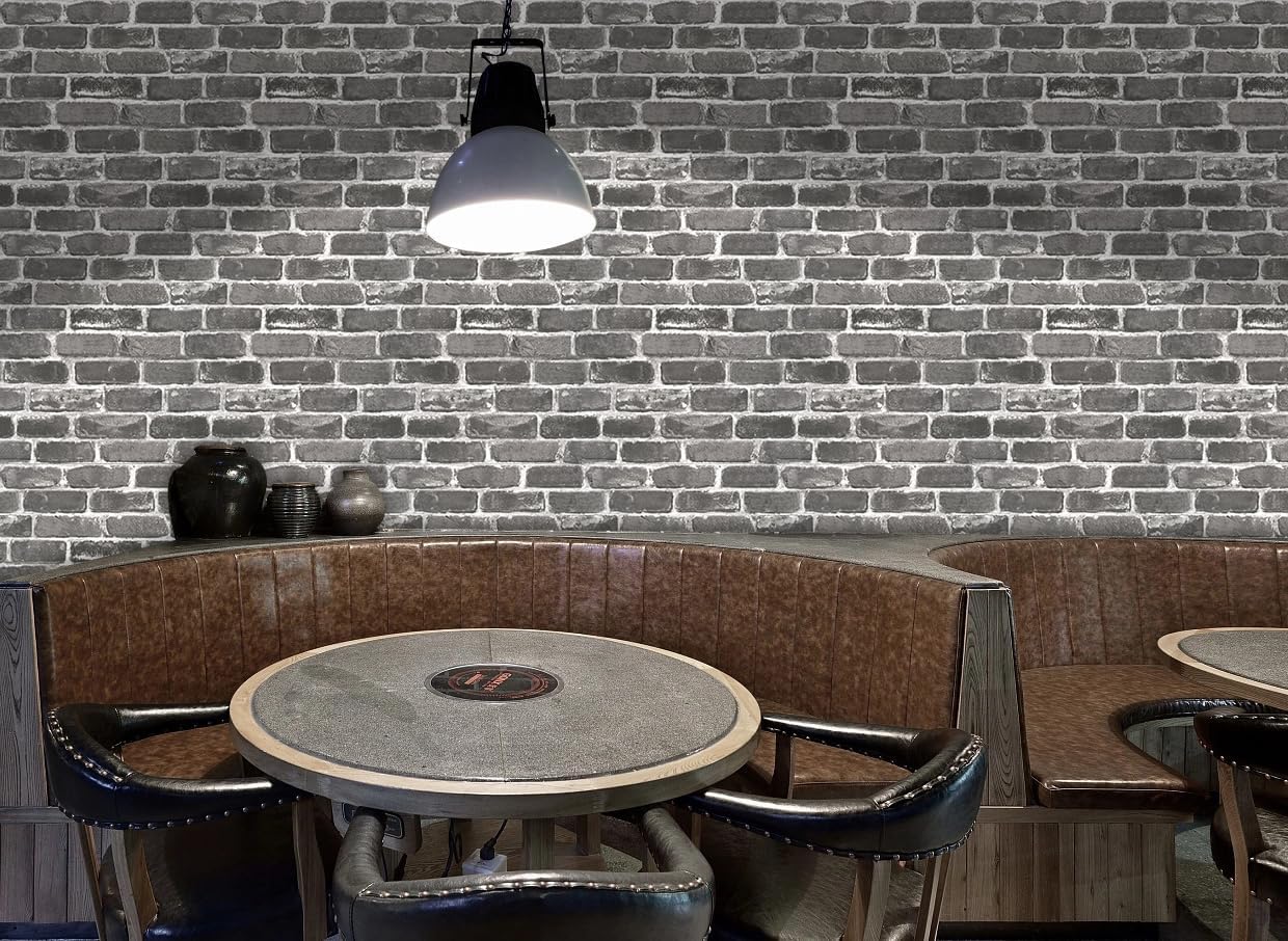 Detalle 2 de ICYEHAO Tapete Backstein Grau 44,5 x 500 cm – Selbstklebende Ziegelklebefolie für Möbel, Bad & Küche