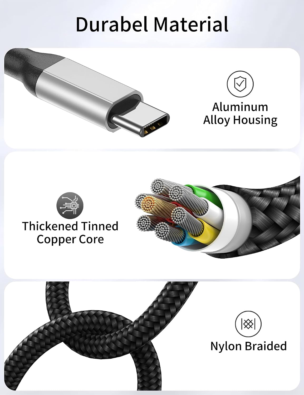 Thumbnail 4 de Acecene 60cm USB A to USB C Cable – 3 Pack, 3A Fast Charging (60W) for iPhone, Android, and more