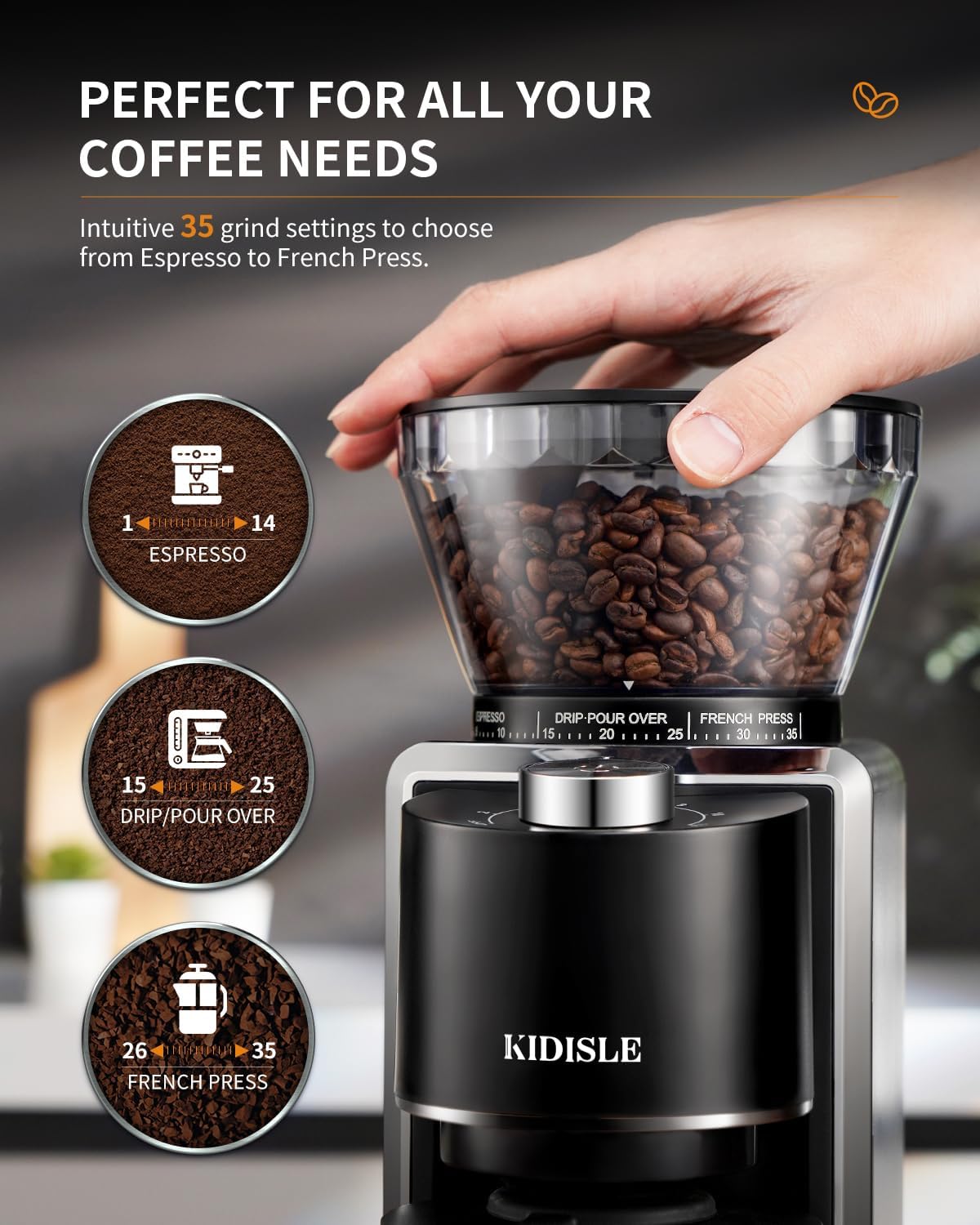 Thumbnail 1 de KIDISLE Burr Coffee Grinder 35 Settings