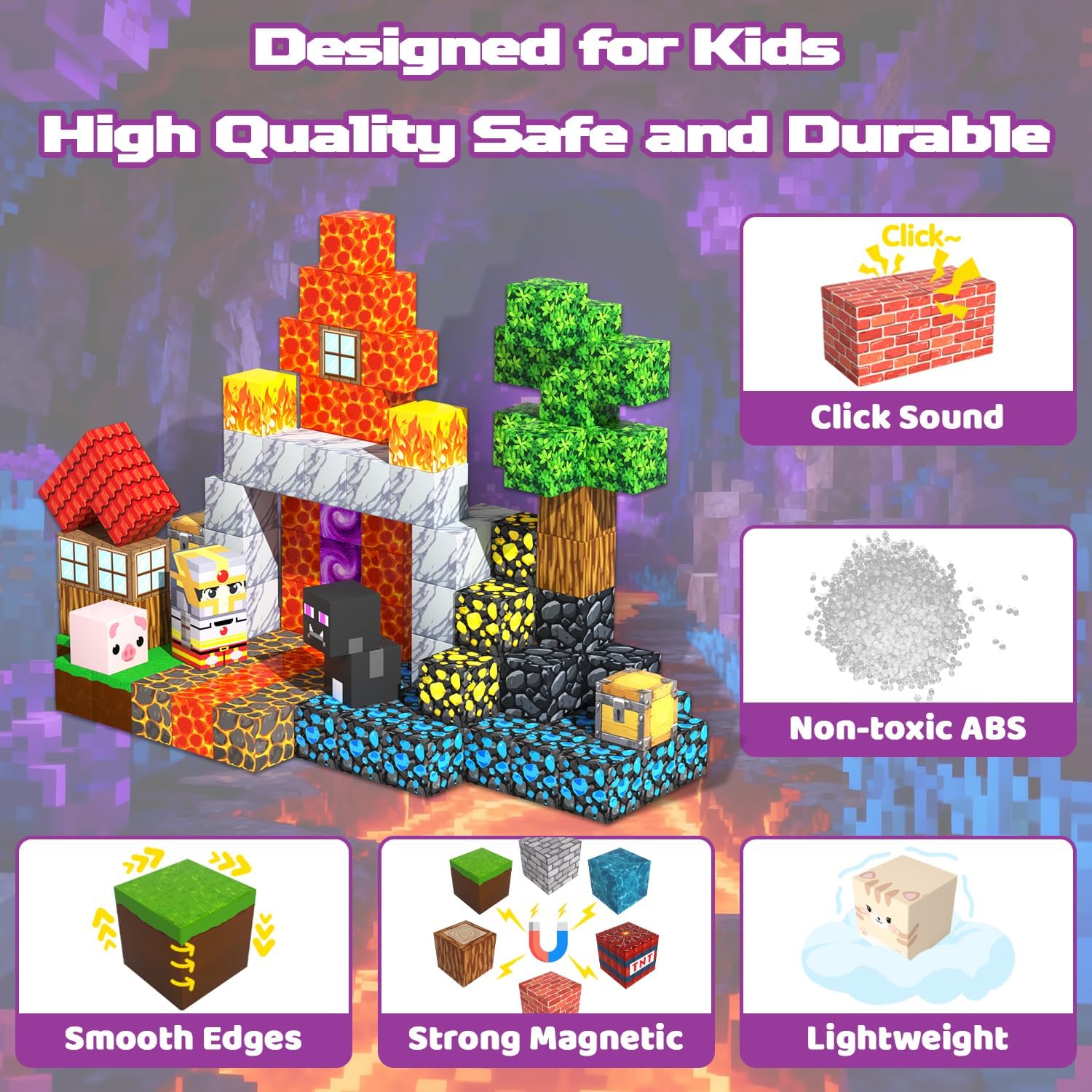 Thumbnail 5 de SSAWER Magnetic Blocks 48-piece magnetic building set with storybook (Forest Lava) for ages 3+