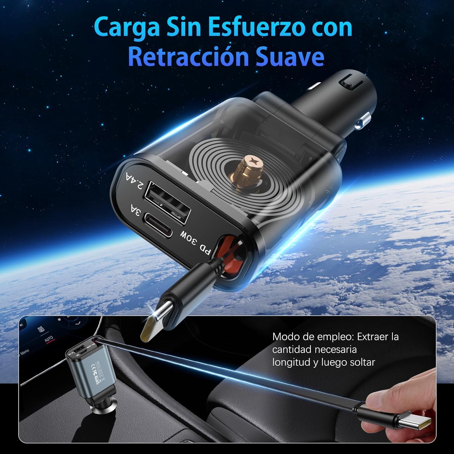 Thumbnail 5 de DUEDUE 3 En 1 Cargador de Coche Rápido 🔌 Plegable 180°