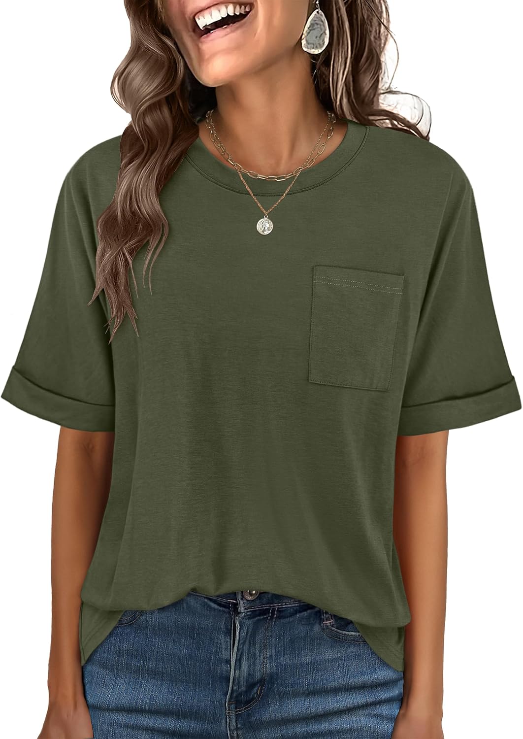 Detalle de ANRABESS Women Oversized T Shirts Short Sleeve Summer Casual Loose Top Basic Tee with Pocket