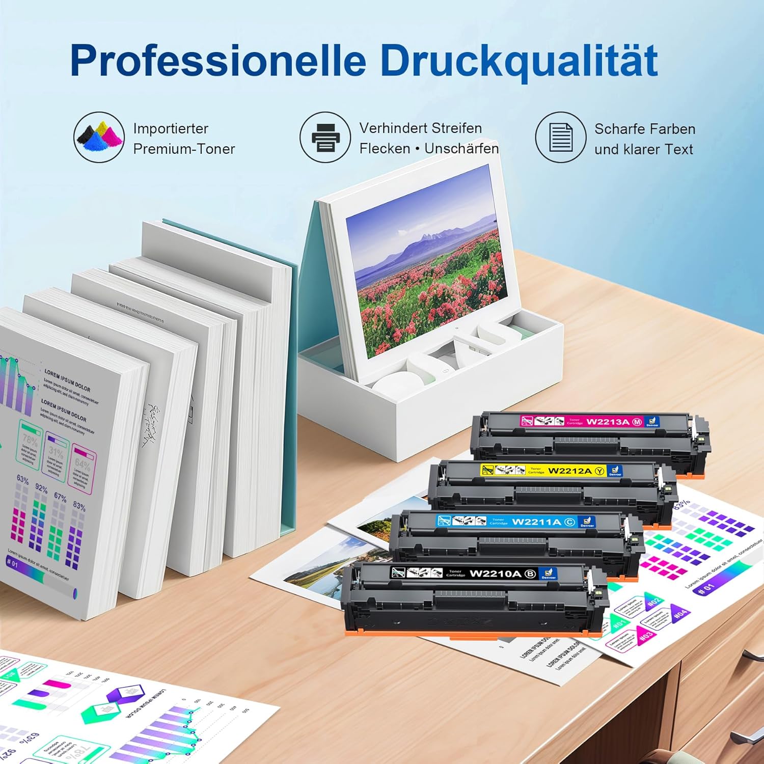 Detalle 2 de 207A Toner 4er-Set mit Chip kompatibel für HP (schwarz, cyan, gelb, magenta) für Color LaserJet Pro M283/M282/M255