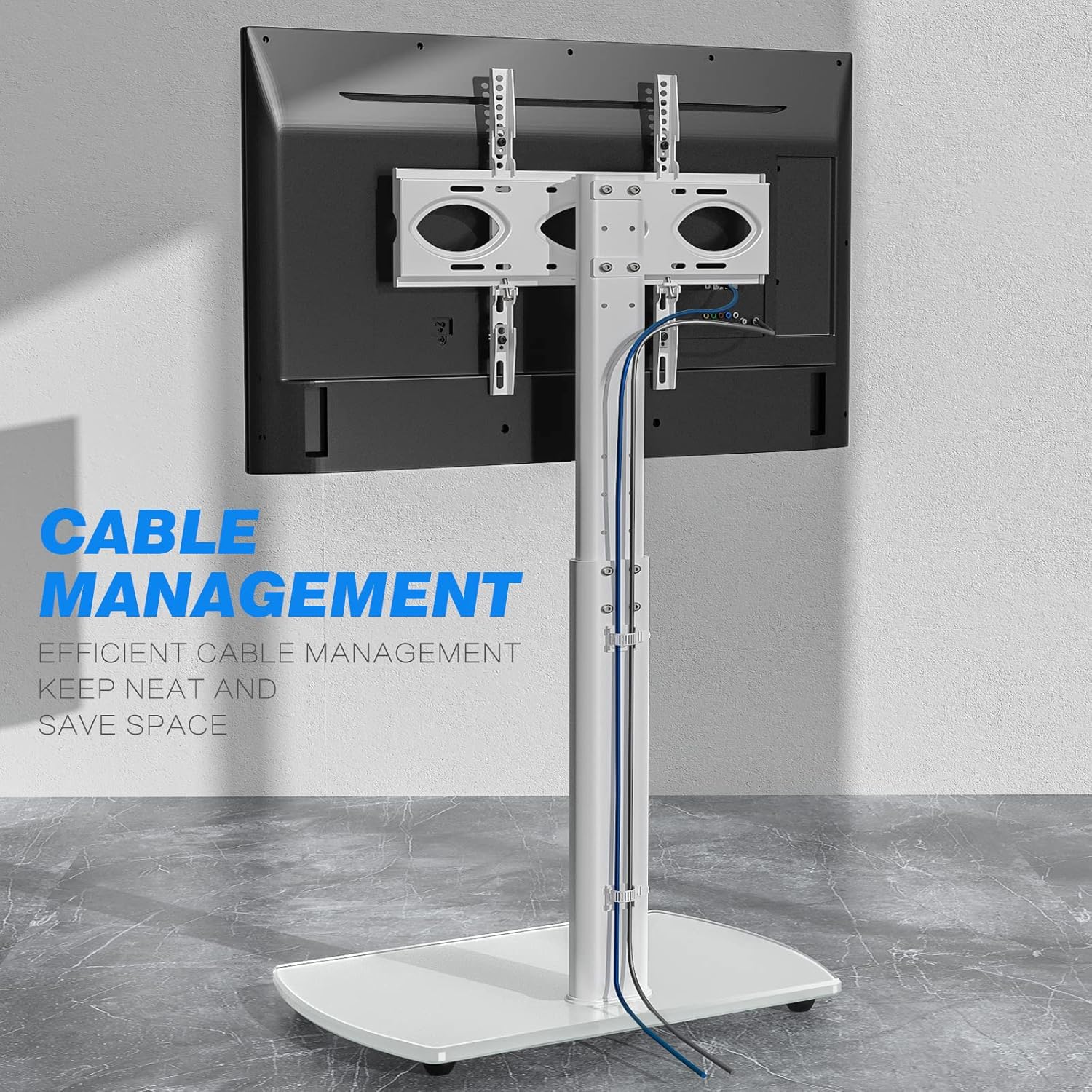 Thumbnail 5 de RFIVER Support TV sur pied avec piédestal en verre trempé pivotant, hauteur réglable (32 à 65 pouces, VESA jusqu’à 400x400)